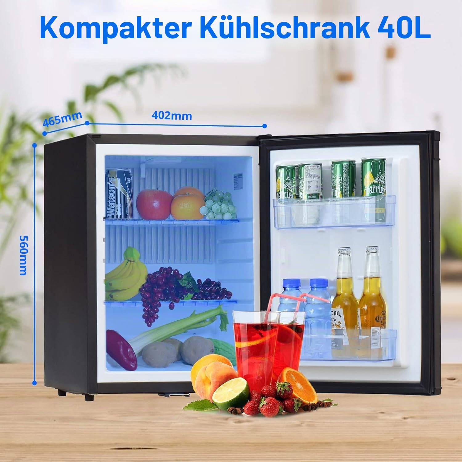 SMETA 40L Camping Kühlschrank 12V 230V, Absorber Kühlschrank, 12 volt Wohnmobil Kühlbox für Wohnwagen, Auto, LKW, Boot, Reisemobil, Lautlos, Schwarz, Mit Schloss