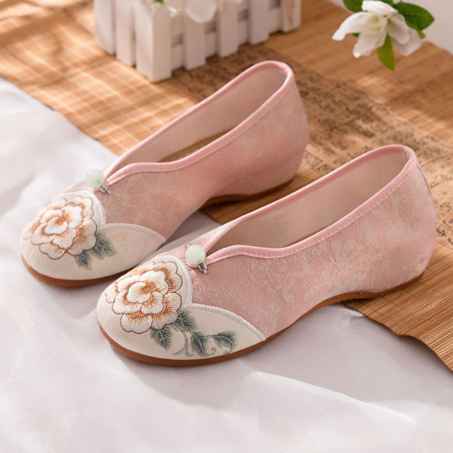 eYLun Women Flats Floral Embroidered Shoes Mary Jane Shoes Ballet Loafers Flats Slip On Shoes - Image 3
