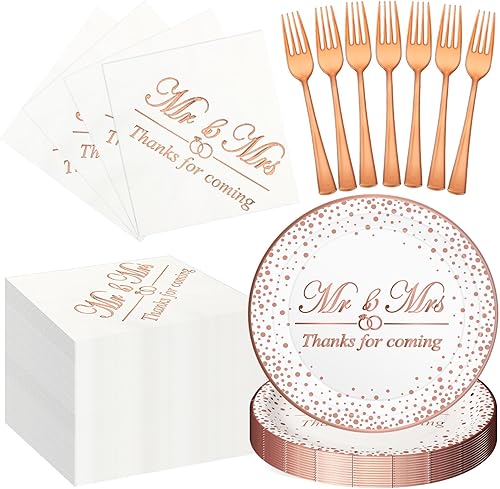 150 piezas de suministros de fiesta de oro rosa, servilletas, platos, tenedores, vajilla, vajilla desechable para despedida de soltera, boda,