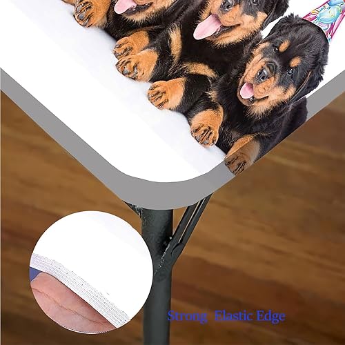 Miniatura 5 de Rottweiler - Funda cuadrada para mesa de cumpleaños, cachorros con cono de fiesta, cubierta cuadrada para mesa de comedor, se adapta a mesas de 24 x