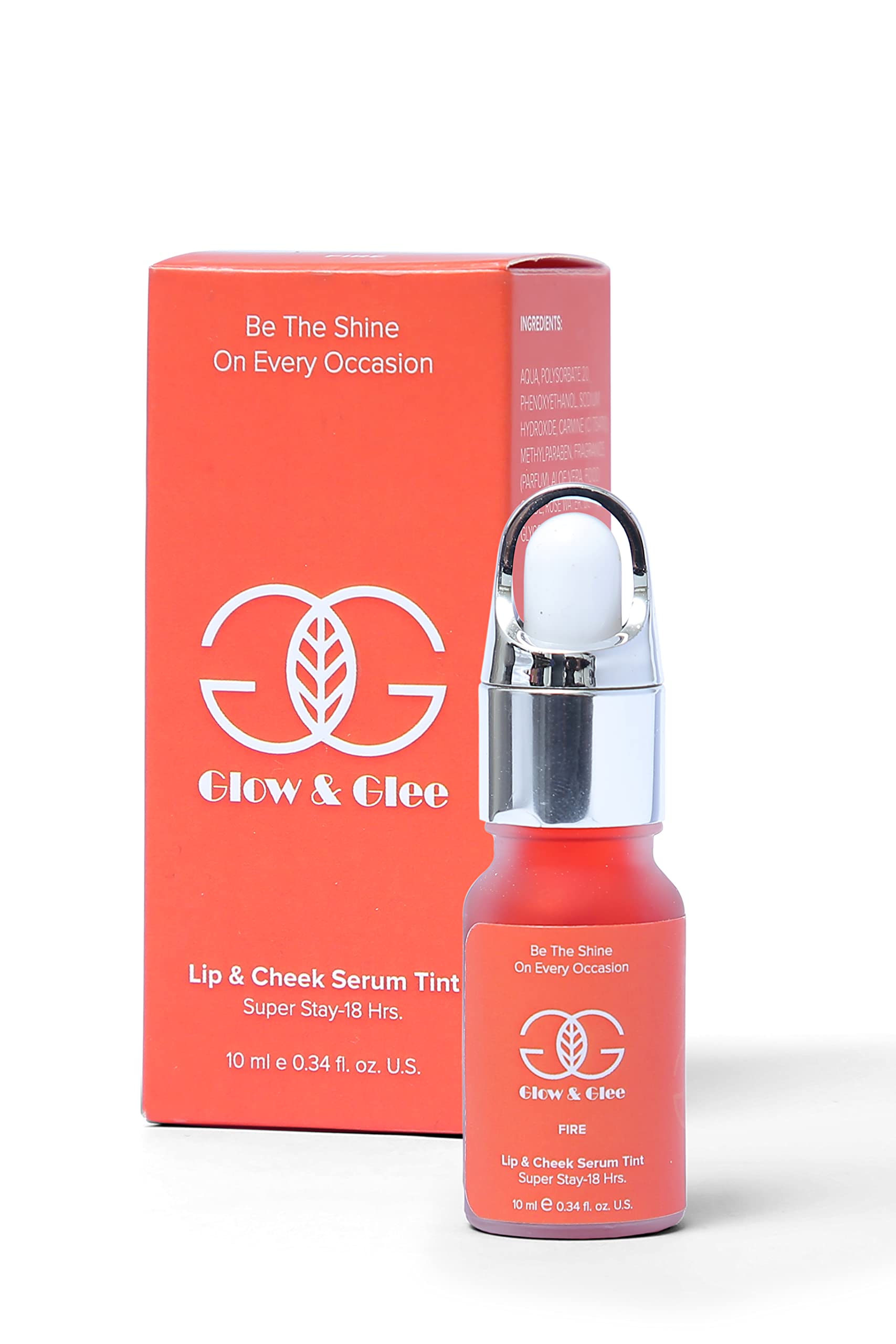 Glow & Glee Lip & Cheek Serum Tint Super Stay 18 Hours - Fire Orange Red