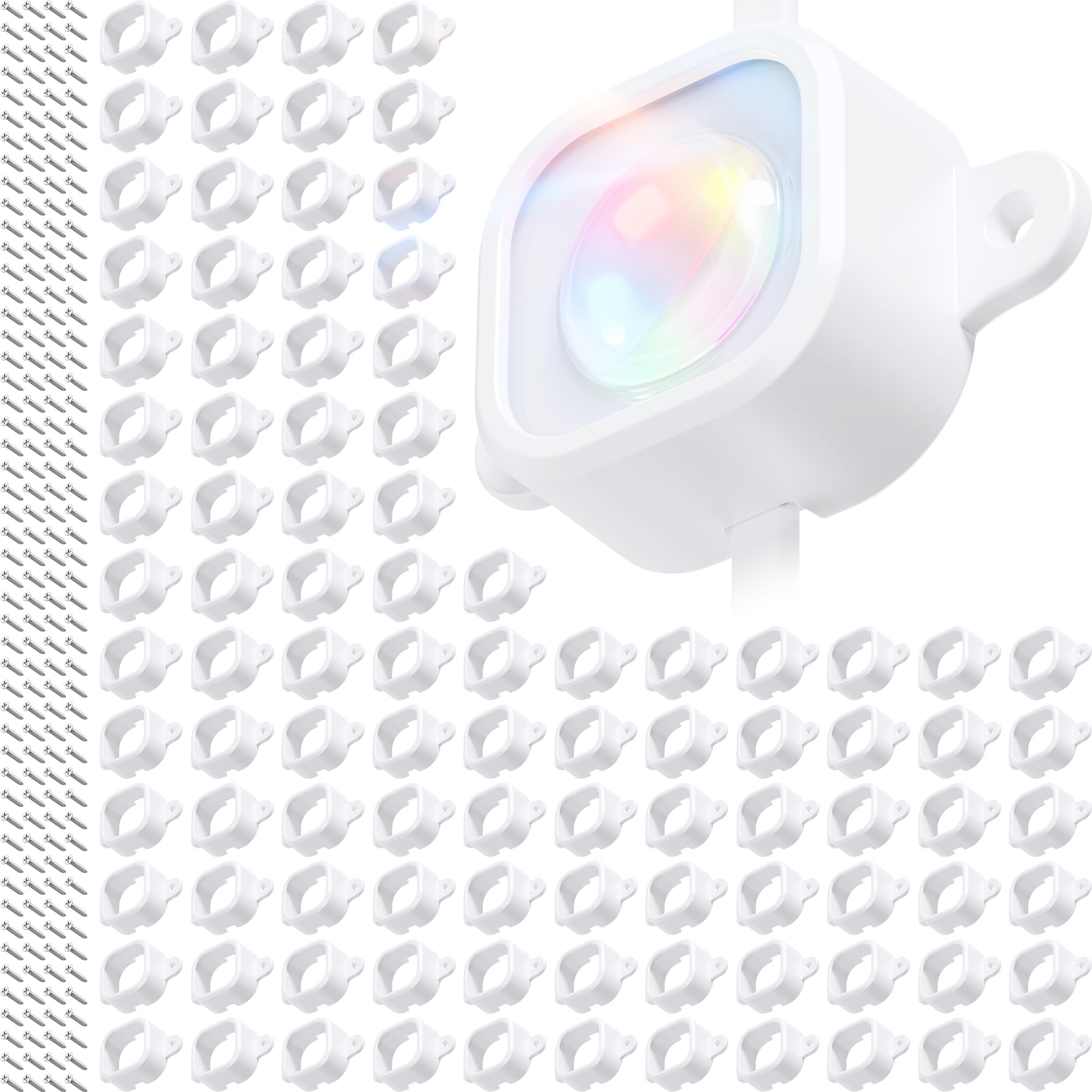 100Pcs Light Clips for Govee H706, Mounting Brackets Compatible with Govee Pro Permanent Outdoor Lights Extension, 200pcs Screws Secure Installation