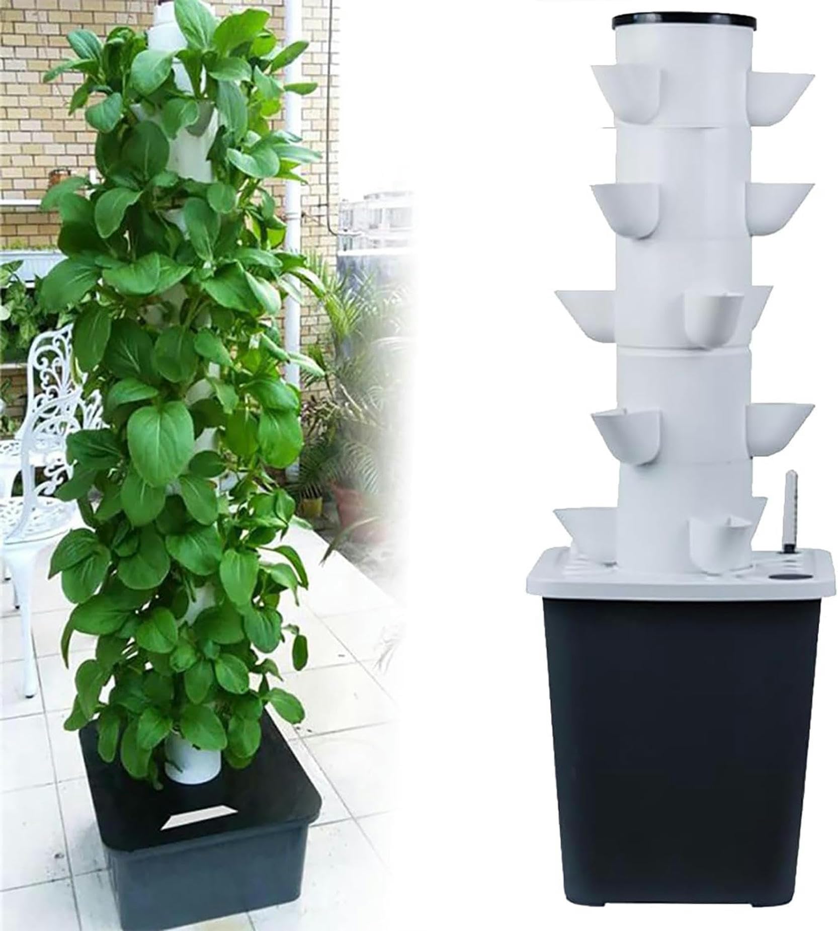 Kit de Cultivo hidropónico aeropónico Hydroponics Tower para Frutas y Verduras con Bomba de Recarga de Agua, Adaptador y Maceta de Red