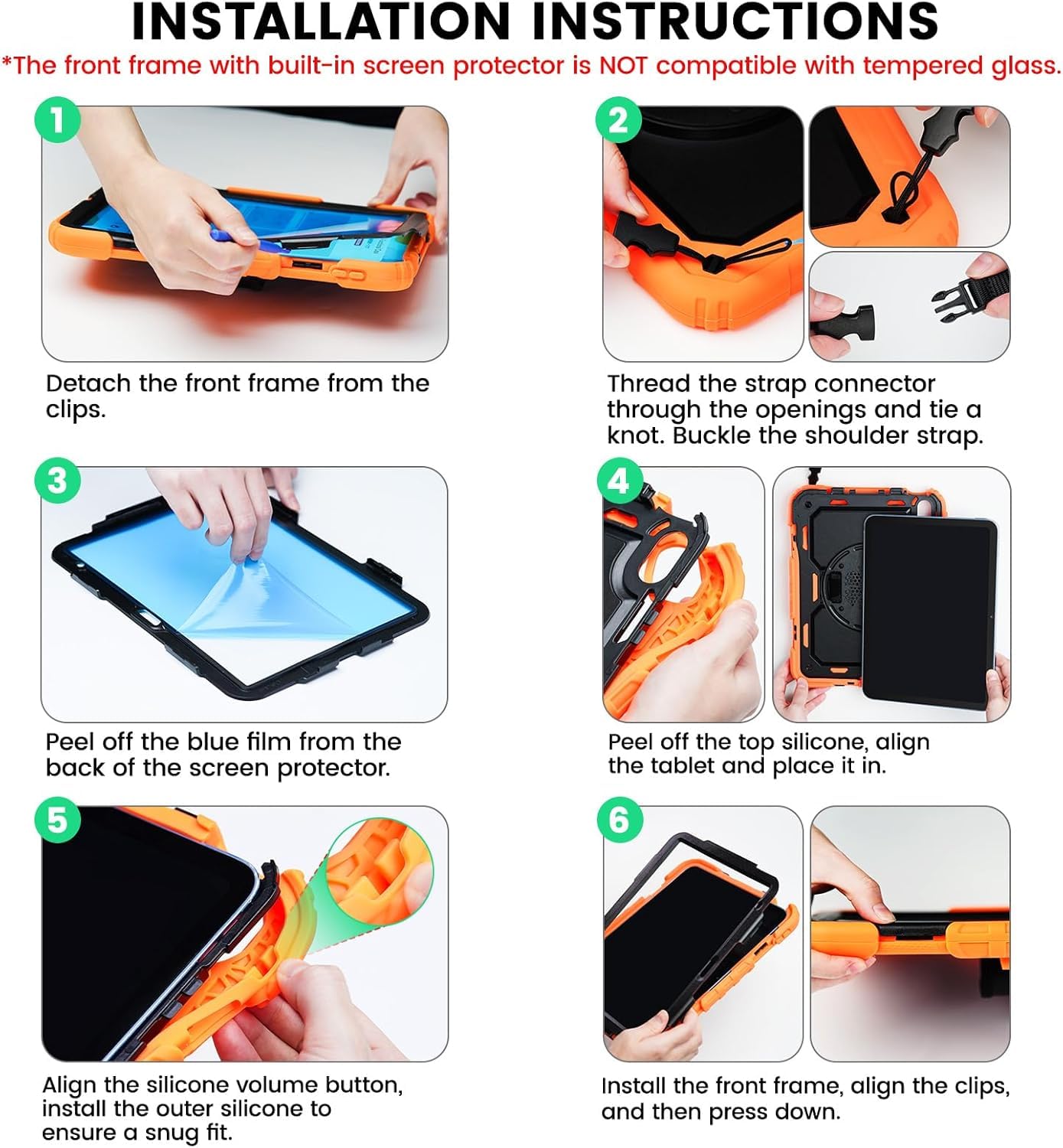 SEYMAC Schutzhülle für iPad mini 7 (A17 Pro) 2024 / Mini 6 8,3 Zoll, stoßfest, mit Displayschutzfolie, 360° drehbarer Ständer, Hand-/Schultergurt für iPad mini 7. / 6. Generation, Schwarz