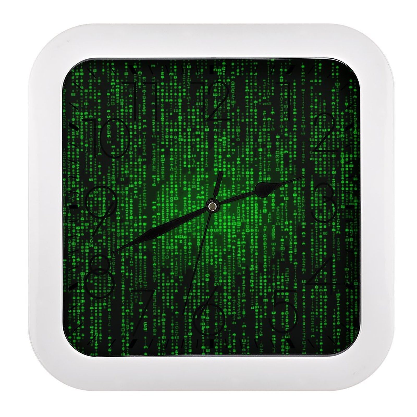 JTREHY Green Number Binary Wall Clock The Sound is Soft Square Timepiece Fashion Precise Easy to Read Numbers | Perfect Living Room Kitchen Or Office Clocks