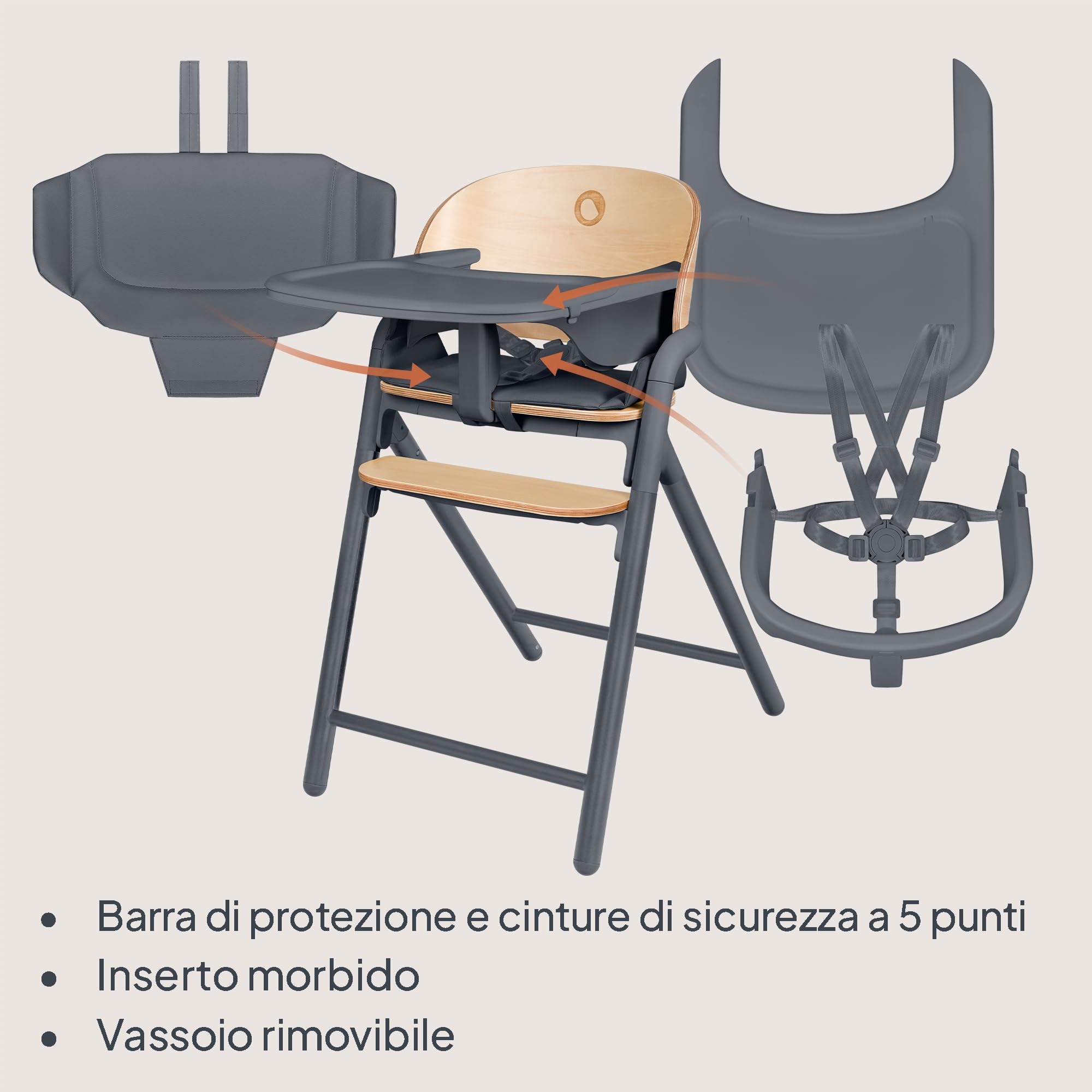 LIONELO Celia Seggiolone Pappa in Legno per Bambini da 6 Mesi e Adulti | Evolutivo per Bambini e Adulti fino a 90 kg, Poggiapiedi Regolabile e Cintura di Sicurezza a 5 Punti