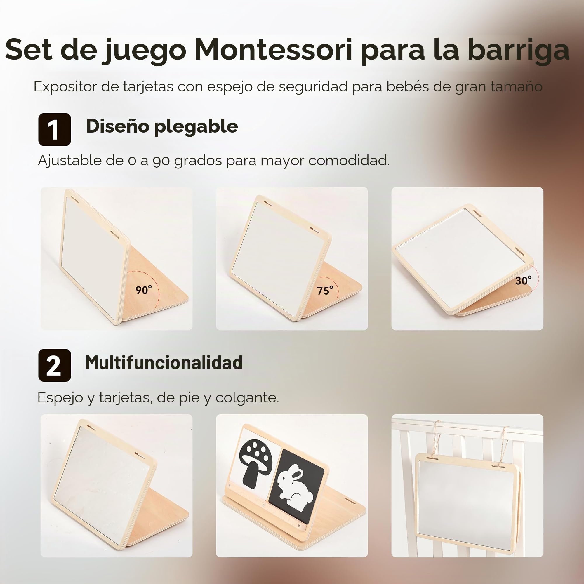 Juguete de espejo para bebé Montessori para recién nacidos, madera, 0-12 meses, regalo