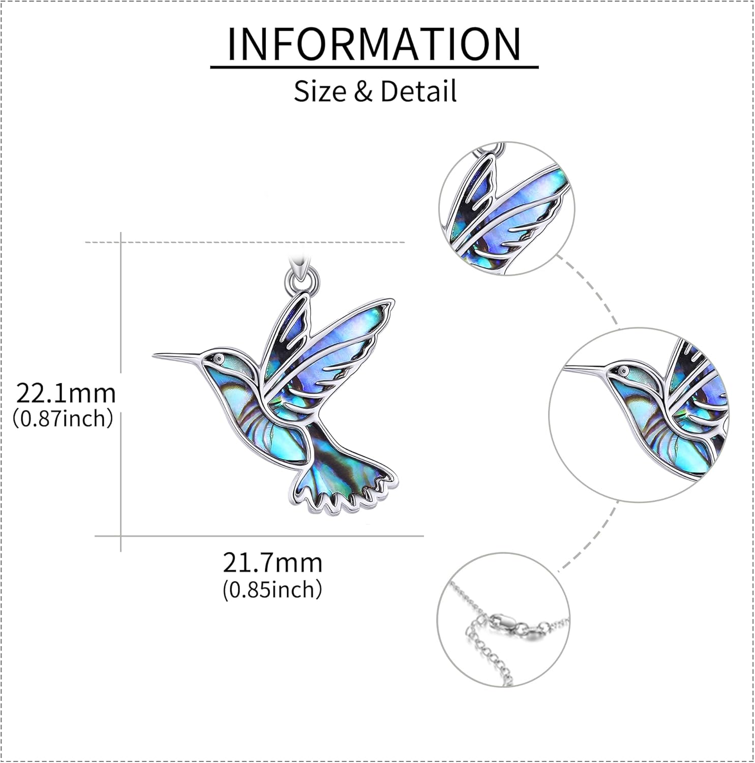 Hummingbird Necklaces Abalone Shell 925 Sterling Silver Humming Bird Pendant Necklace Hummingbird Jewelry Gifts for Women Mom Hummingbirds Lovers - Image 6