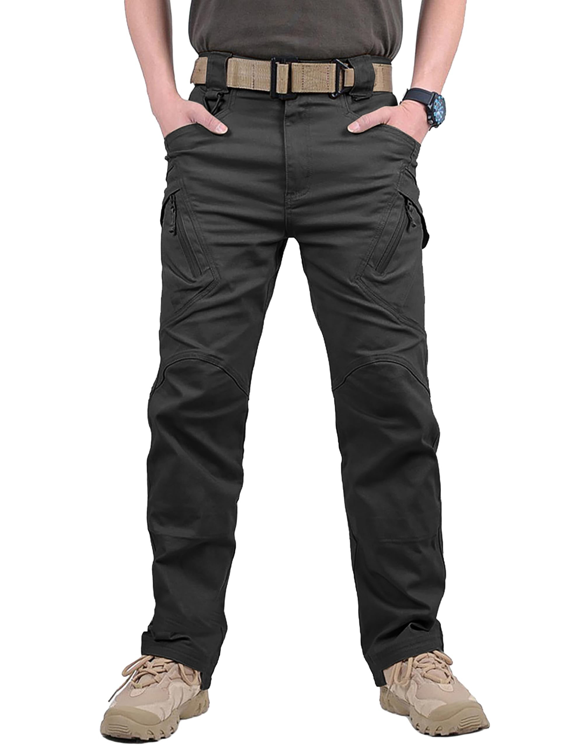 Magcomsen Men's Gray Cargo Combat Work Trousers Army Outdoor Training Shooting Cargo Trousers Workwear 34