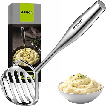 Potato Masher Stainless Steel 304 Heavy Duty for Mashed Potatoes, Avocado | Dishwasher Safe, Bean Smasher, Food Masher, Fruit Smasher, Masher Kitchen Tool, Large Metal Mashing Utensil