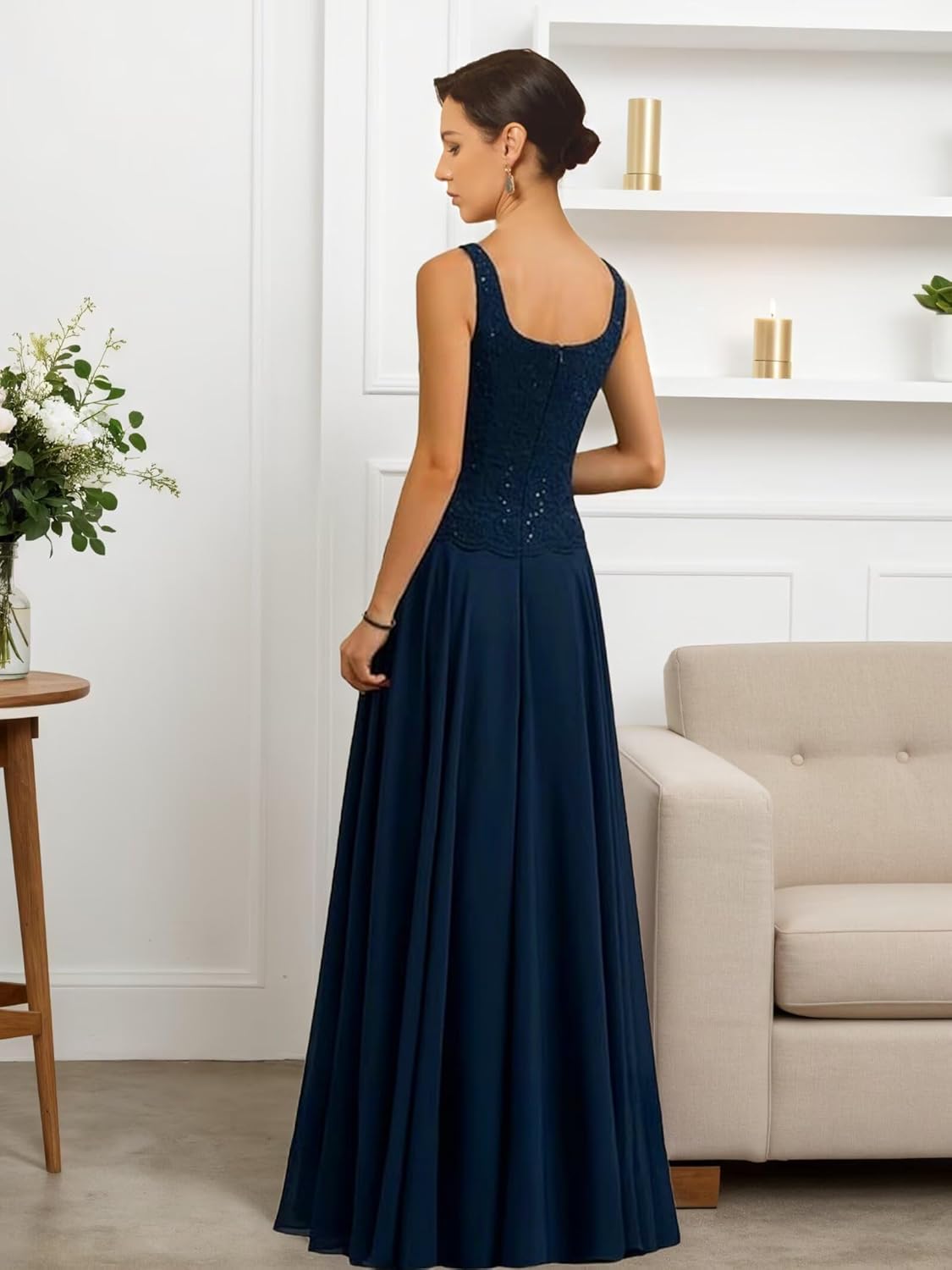 2 Piece Long Mother of The Bride Dress for Women 3/4 Sleeve Chiffon A Line Sequins Laces Formal Evening Dresses with Jacket - Image 6