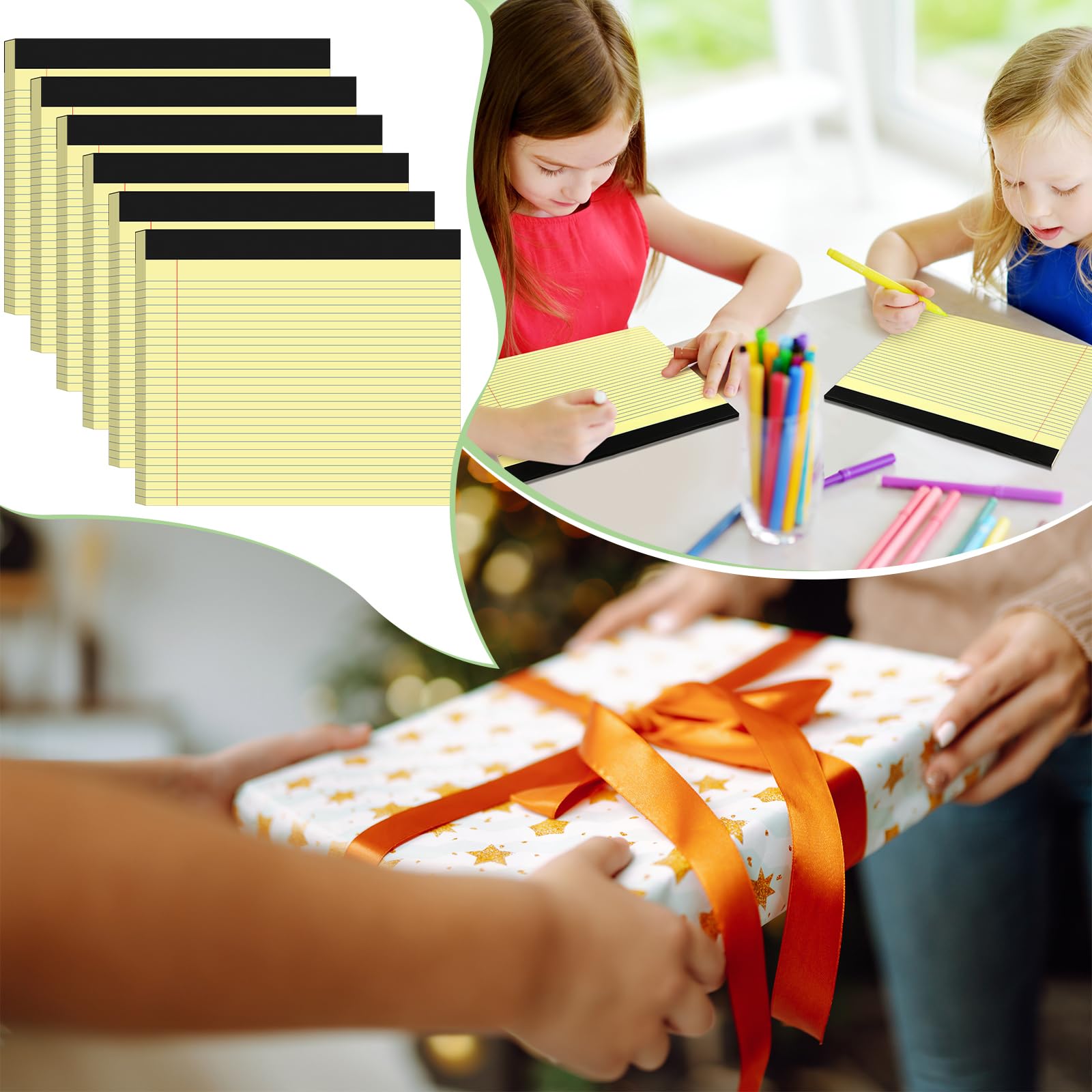 Jetec Lot de 6 blocs légaux lignés pour université - 50 feuilles de couleurs assorties - 27,9 x 24,1 cm - Carnet horizontal pour le travail, le bureau, les voyages (jaune)
