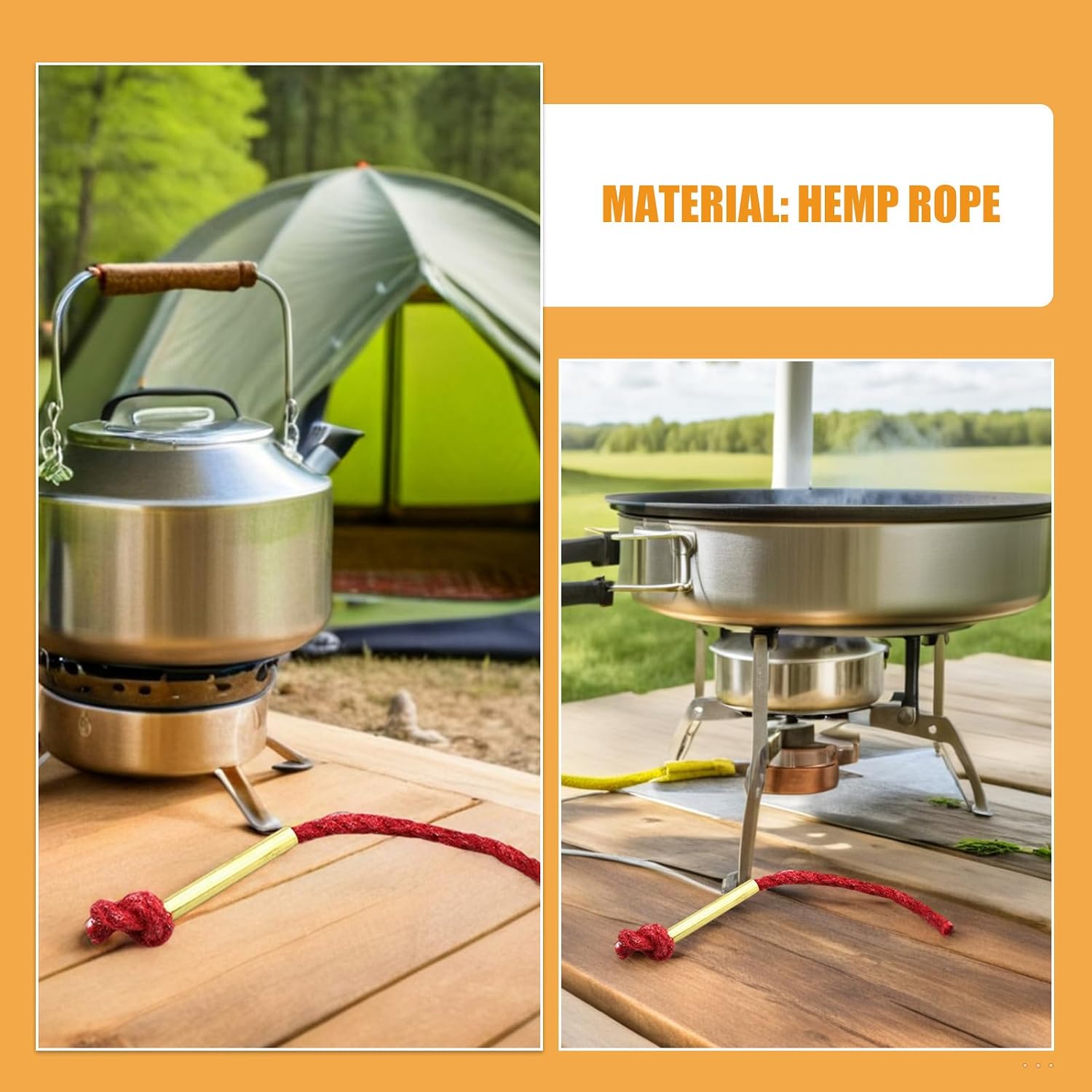 Jute Fire Starter Rope 6pcs with Aluminum Alloy Tube | Hemp Rope, Portable Sleeve, Fast Ignition, Long-lasting Burn, Backpacking