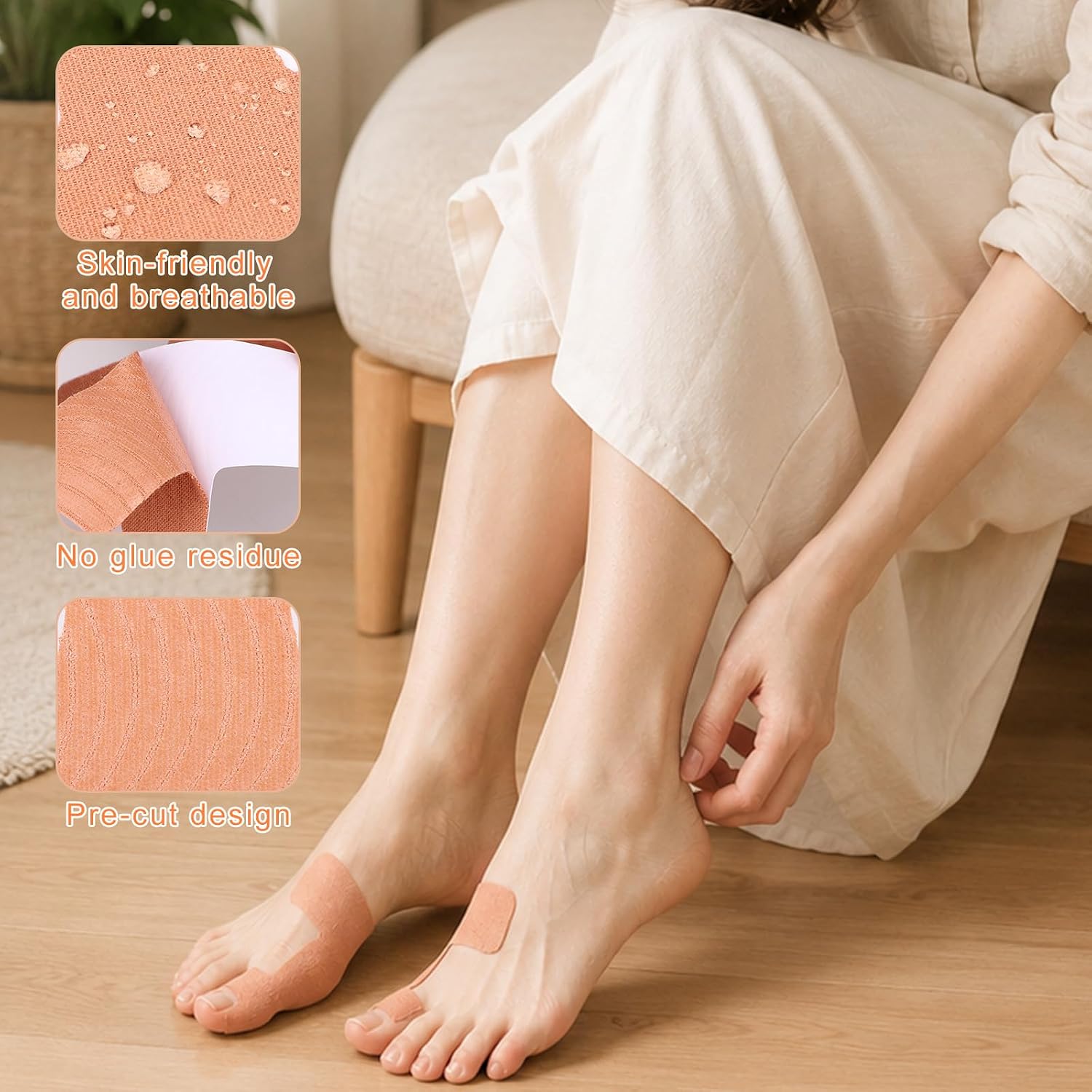 40pcs Pre Cut Kinesiology Tapes for Big Toe, Elastic Fabric Latex Free Big Toe Support Tapes Breathable Comfort for Daily Walking Sport Housework (Skin Color)
