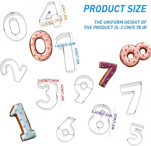 Miniatura 4 de Juego de 9 cortadores de galletas de números pequeños de 1.7 pulgadas, de acero inoxidable, para decoración de tartas, con recortes, cortadores de