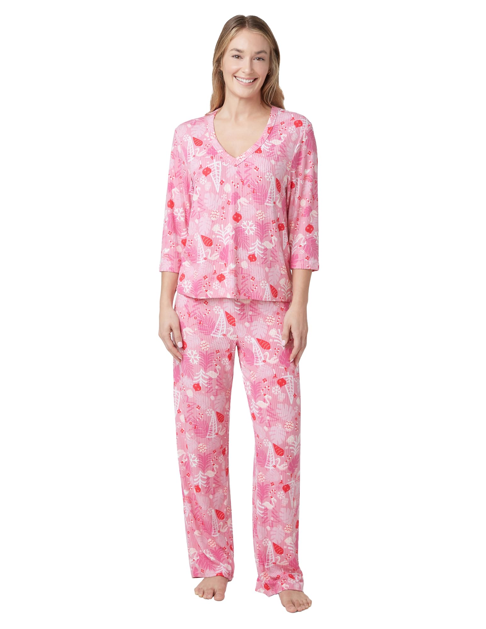 HUE Women's Ultra Ribbed 2 Piece Pajama Gift Set – Includes Cozy Long Sleeve Top and Pj Pant