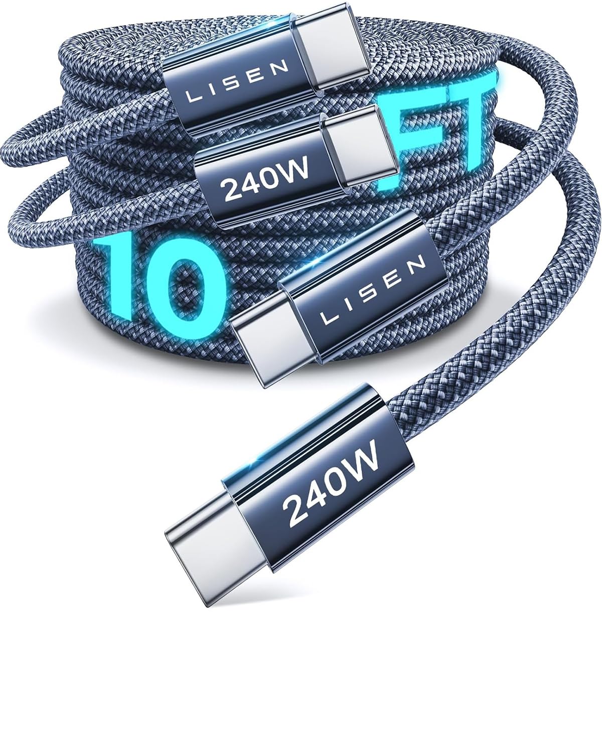 LISEN 240W USB C Kabel, [2 Stück 3M] PD3.1 Schnellladekabel USB C auf USB C Kabel, USB C Ladekabel für MacBook Air M5, MacBook Neo, MacBook Pro M5, iPad Air/Pro, iPhone 17 16 Serie,Midnight