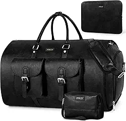 Bolsa De Vestuário Para Viagem De Couro Conversível Para Transporte De Vestuário Bolsa De Viagem Grande À Prova D'Água Bolsa De Fim De Semana 2 Em 1 Mala Pendurada Conjunto De 3 Peças 3-Preto