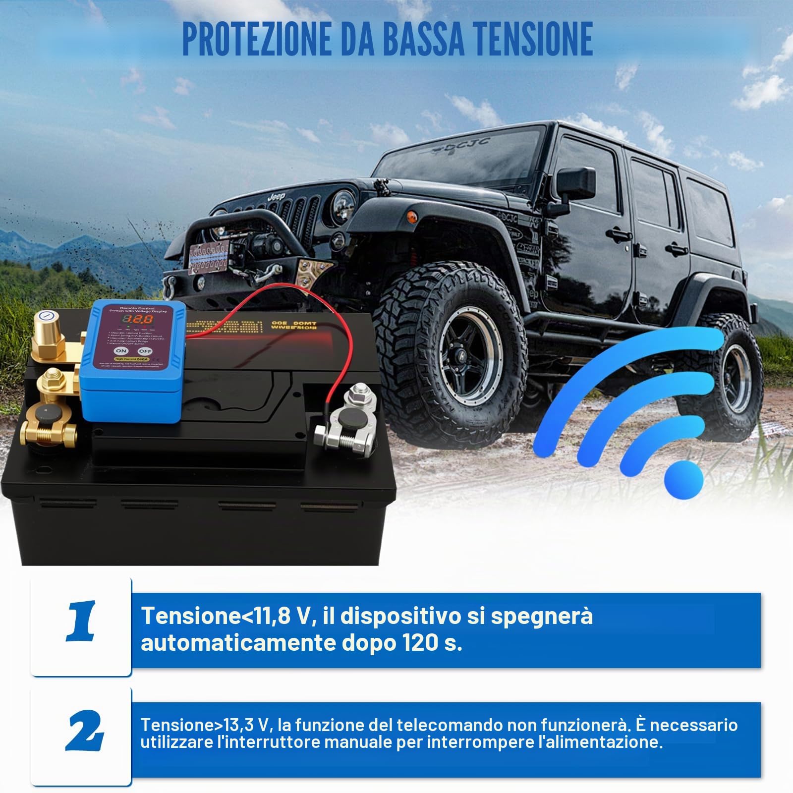 Interruttore di Separazione per Auto Senza Fili, 12 V 240 A Stacca Batteria con Display a LED di Tensione, 12v Auto Staccabatteria Automatico per Auto ATV Barca Camion RV