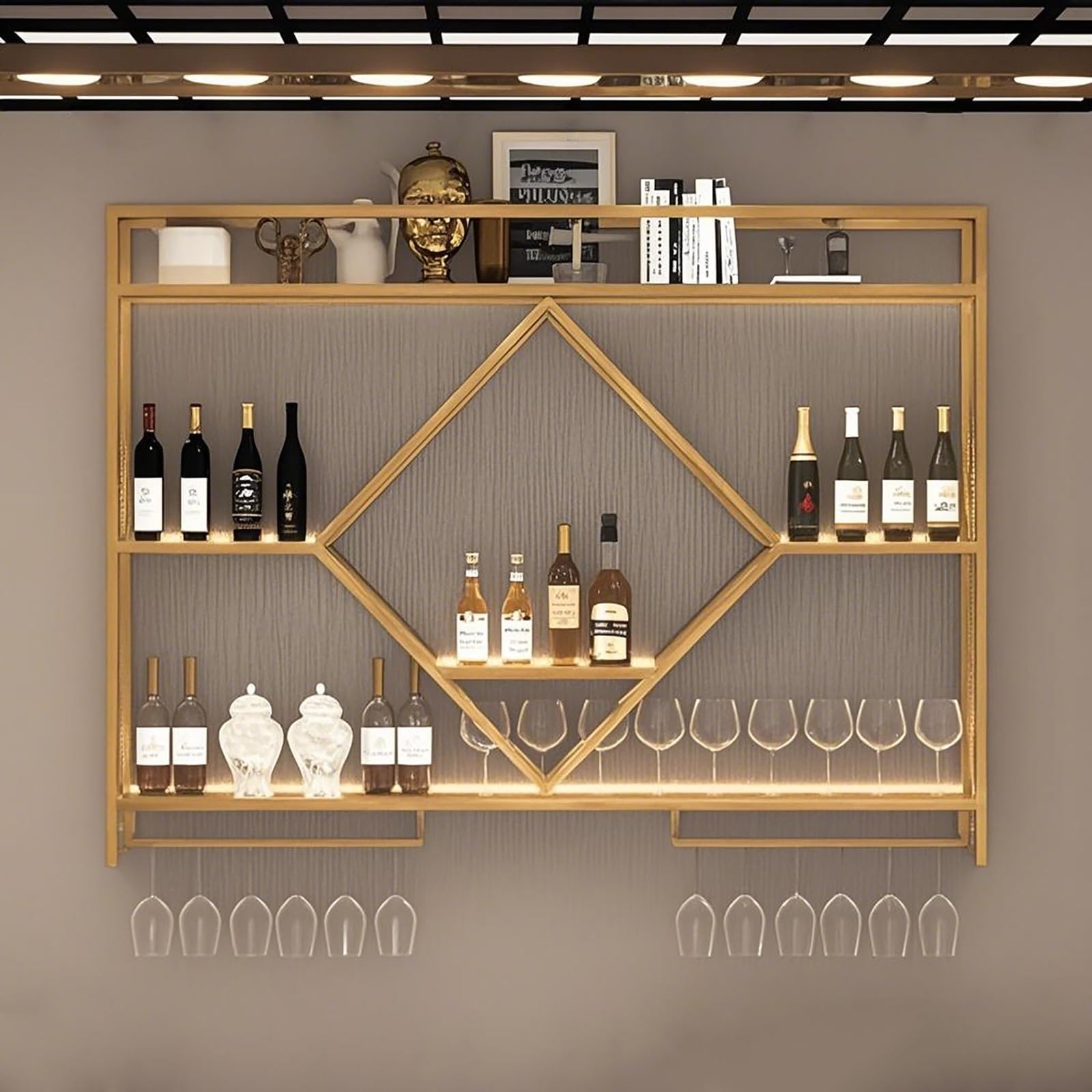 Amazon.co.jp: 壁掛けワインラック、ガードレールとガラスホルダー付き