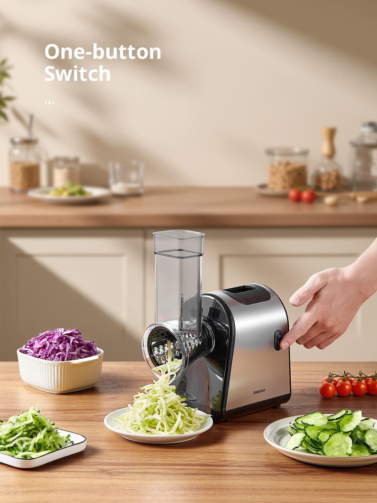 Grattugia elettrica per formaggio, con 6 lame intercambiabili, affettare, triturare e grattugiare, lame in acciaio inox, preparazione rapida e senza sforzo per cucinare a casa