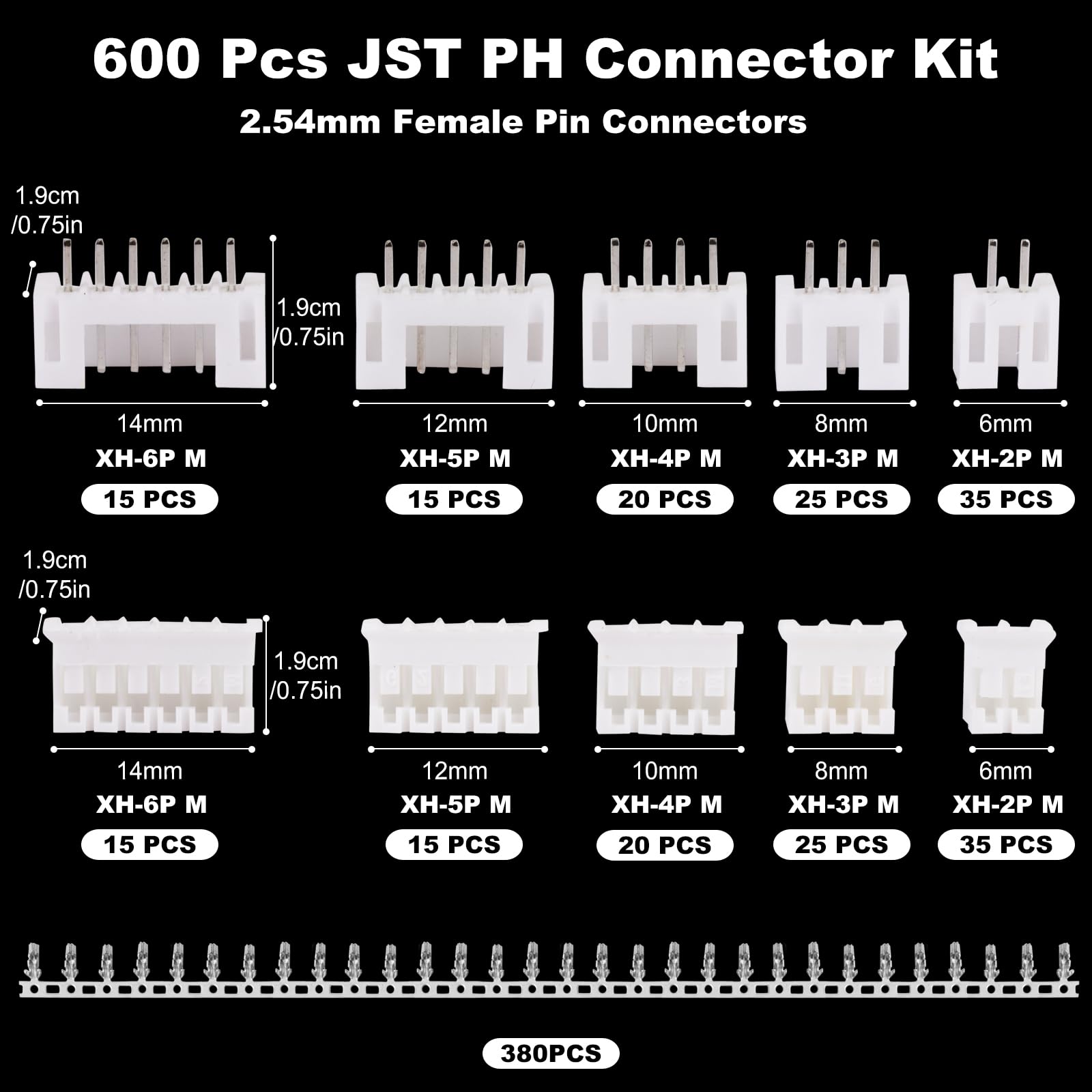 Nadisean 600 PCS JST Connector Kit 2.00mm Pitch, JST-PH 2/3/4/5/6 Pin Housing Female and Male Connector Plug - Image 2