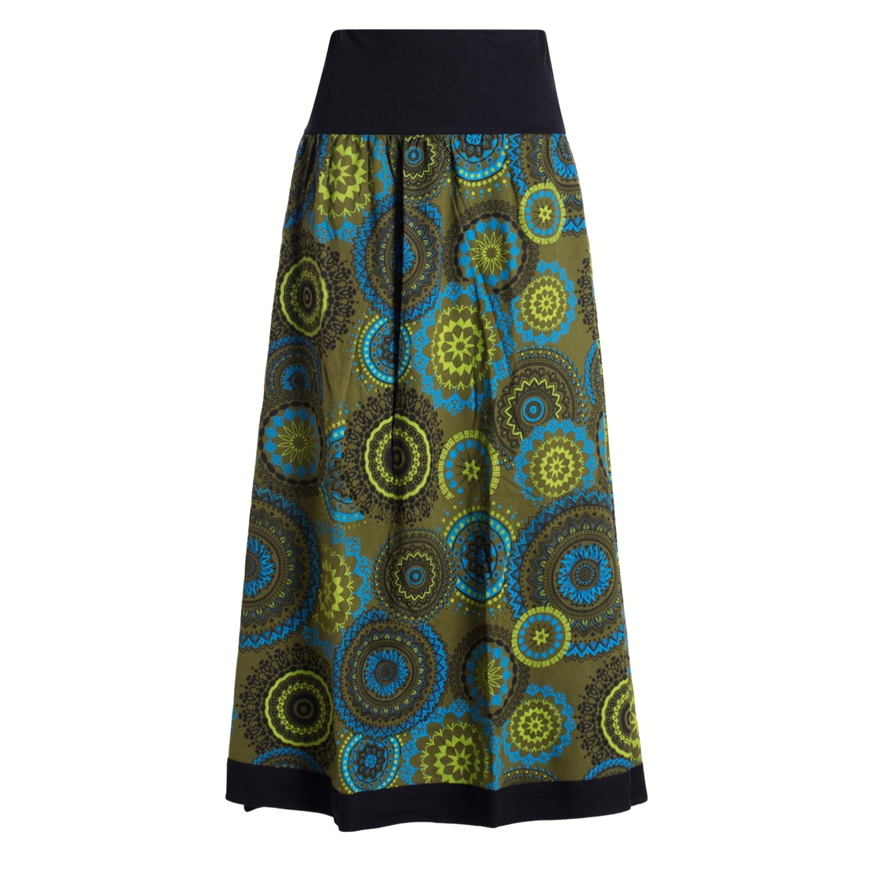 Vishes Langer Damen Herbstrock mit Mandalas I Handgefertigt aus 100% Baumwolle I Rock mit breitem Bund I Für warme & kalte Monate I Nachhaltige Alternative Bekleidung