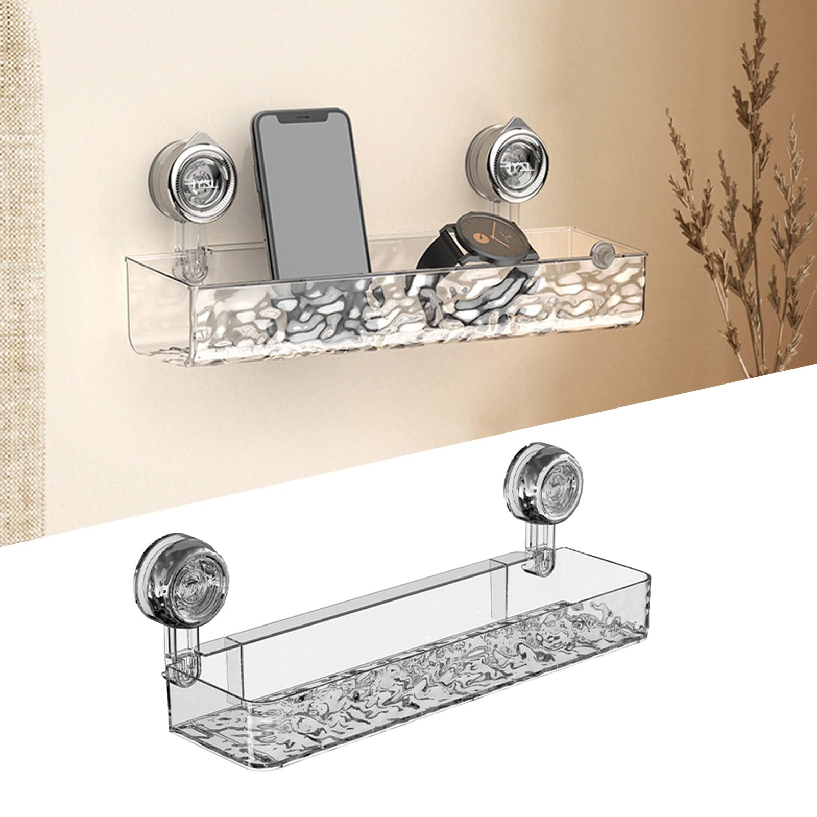 Corrugated Suction Cup Storage Holder Movable Suction Cup Shower Shelf Shower Caddy Large Capacity Bathroom Organizer No-Drill Wall-Mounted