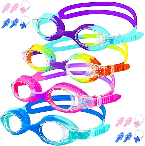 Miniatura 8 de XDX Gafas de natación para niños, paquete de 4 gafas de natación para niños con protección UV, gafas de natación antivaho para niños y jóvenes de 6