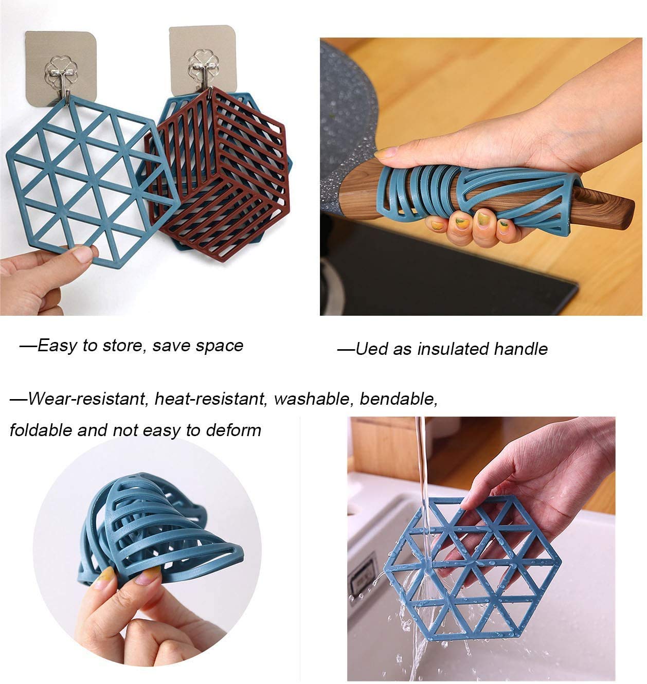 store Naidev Silicone Hexagon Heat Resistant Multifunction Trivets Hot Plate Holder Tool for Bowl Mats, Dish Mats, Placemats, Drink Coasters, Hot Pots and Pans - 4 Pieces 3