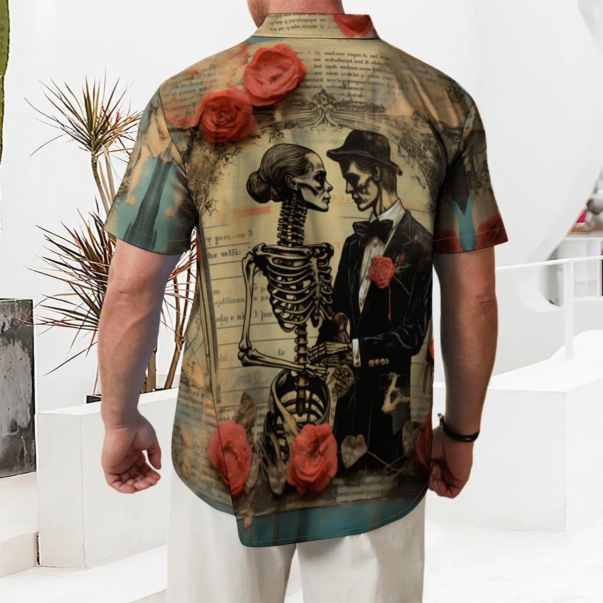 wihnsinop Mens Funky Hawaiian Bowling Shirts Holiday Theme Shirt Button Down Shirts Big and Tall