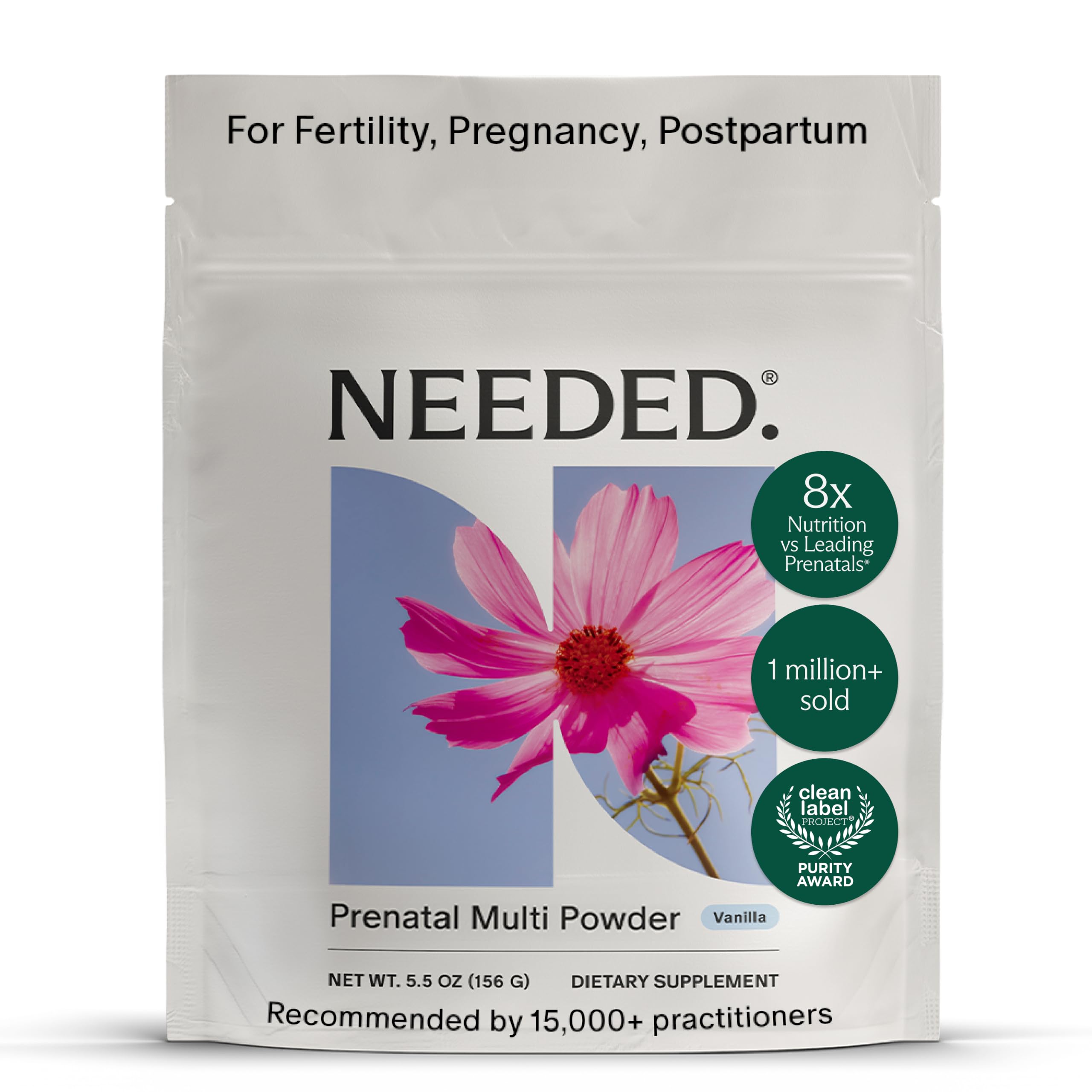 Needed. Prenatal Multivitamin Powder with Choline - for Prenatal, Pregnancy, Breastfeeding, Postpartum | Expertly-Formulated & Third-Party Tested | Vanilla Flavor, 30-Day Supply