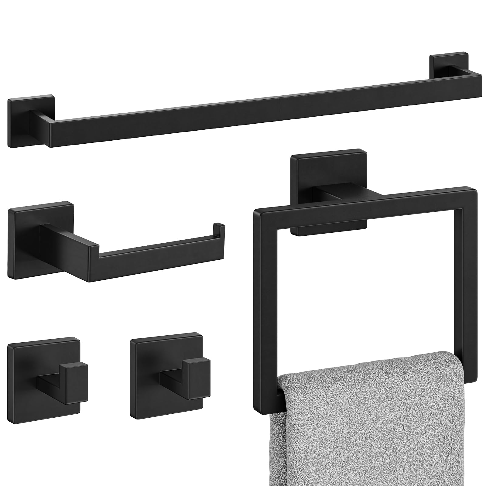 20-Pieces Matte Black Bathroom Accessories Set, 24 Inch Bathroom Hardware Set, SUS304 Stainless Steel Bath Towel Bar Set, Towel Racks for Bathroom Wall Mounted, Modern Bathroom Decor — Amazon image 11
