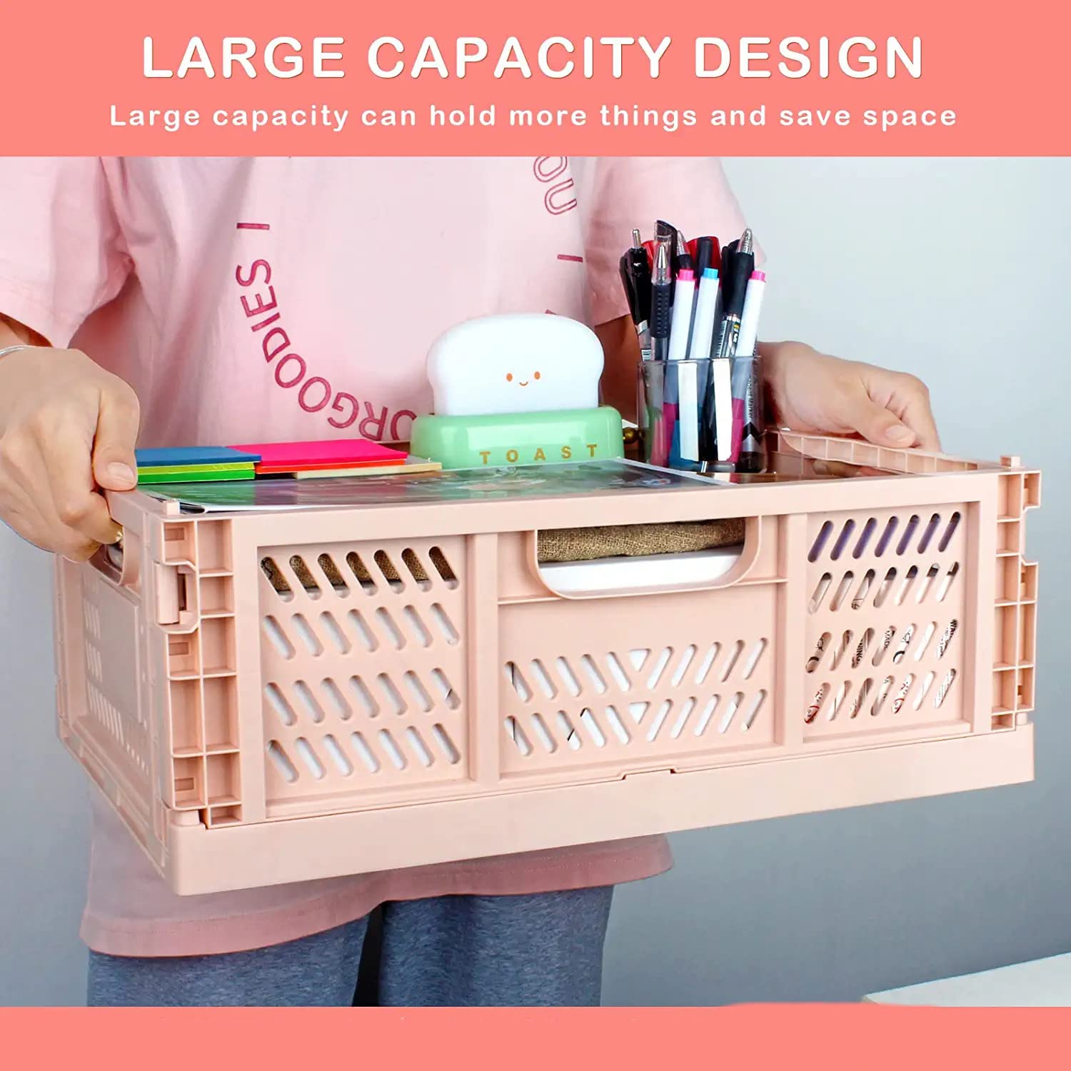 Grande Caisse Pliable en Plastique 30×20×12cm - Bac de Rangement avec Poignée pour Cuisine, Chambre à Coucher