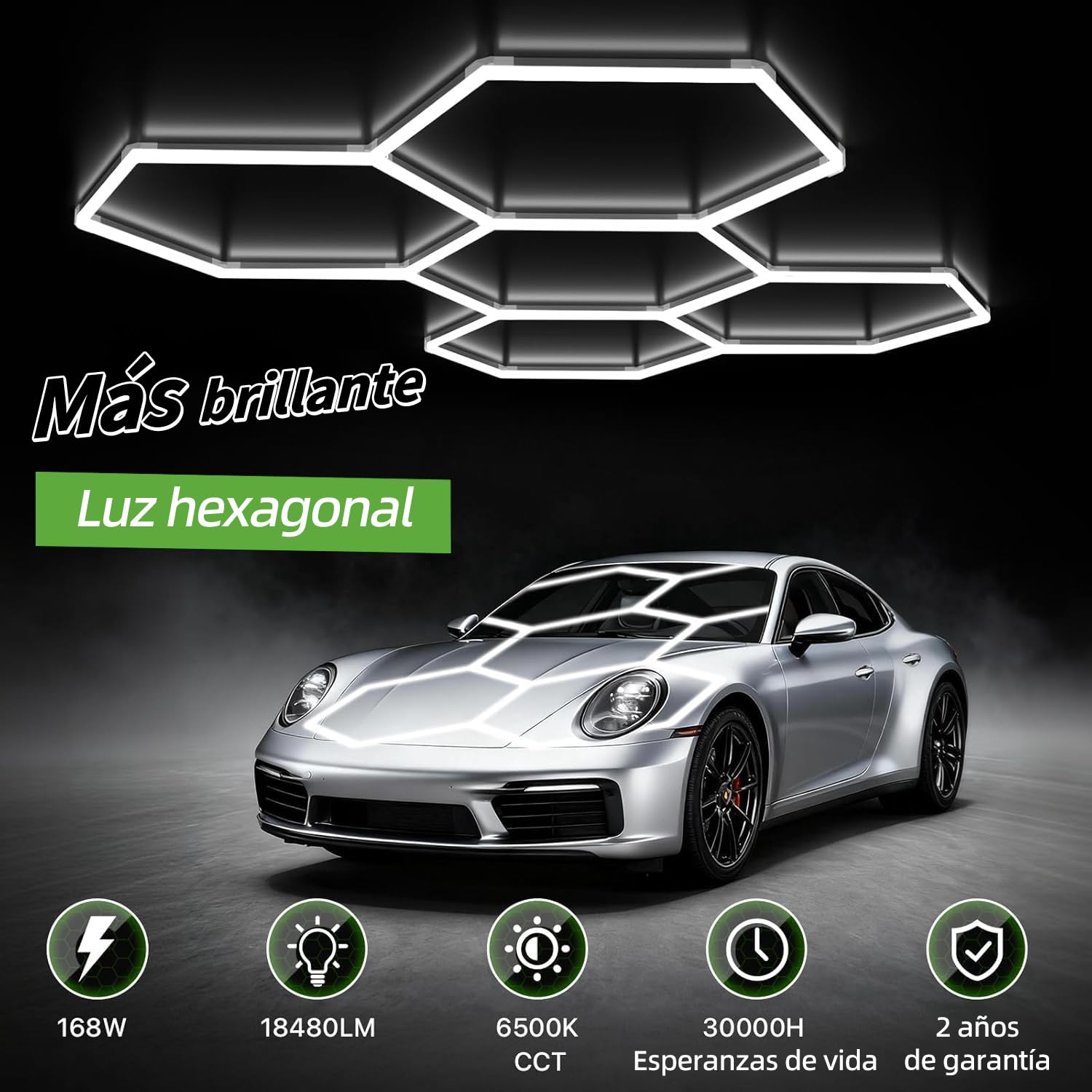 hexágonos lampara led,luz nido de abeja led para techo,Luces de garaje hexagonales,De 1 a 8 orificios son opcionales, adecuados para garajes, iluminación de lavado de autos y centros comerciales