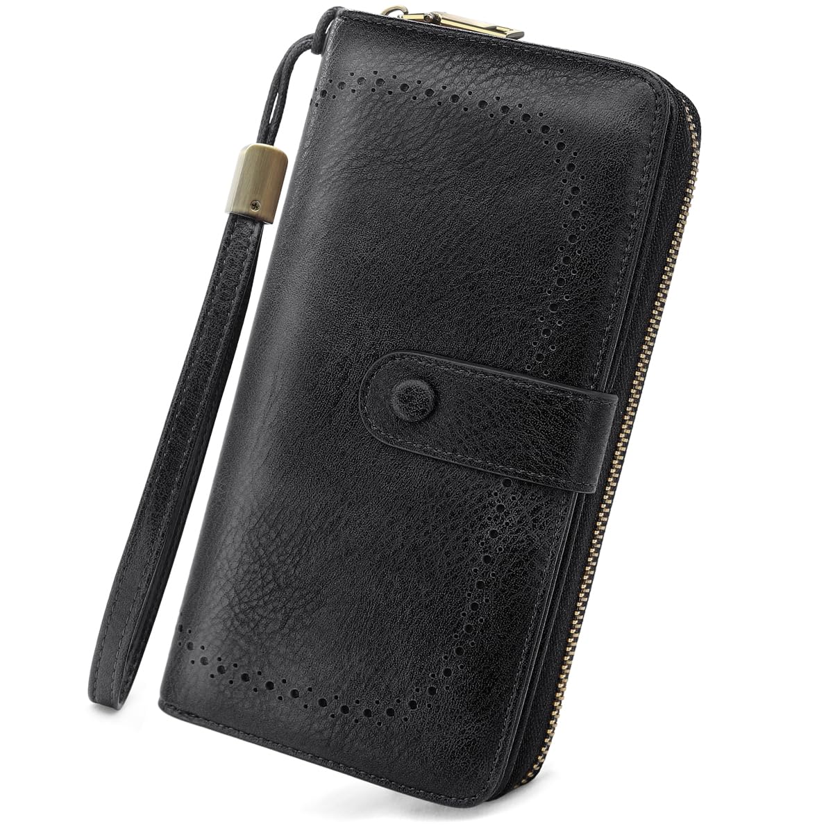 GOUNNU Geldbörse Damen Leder Vintage Frauen Geldbeutel RFID Schutz Geldtasche Frauen Portemonnaie Brieftasche Groß, Portemonnaiemehrere Kartenfächer Geldbörsen mit Reißverschluss Kette und Lanyard