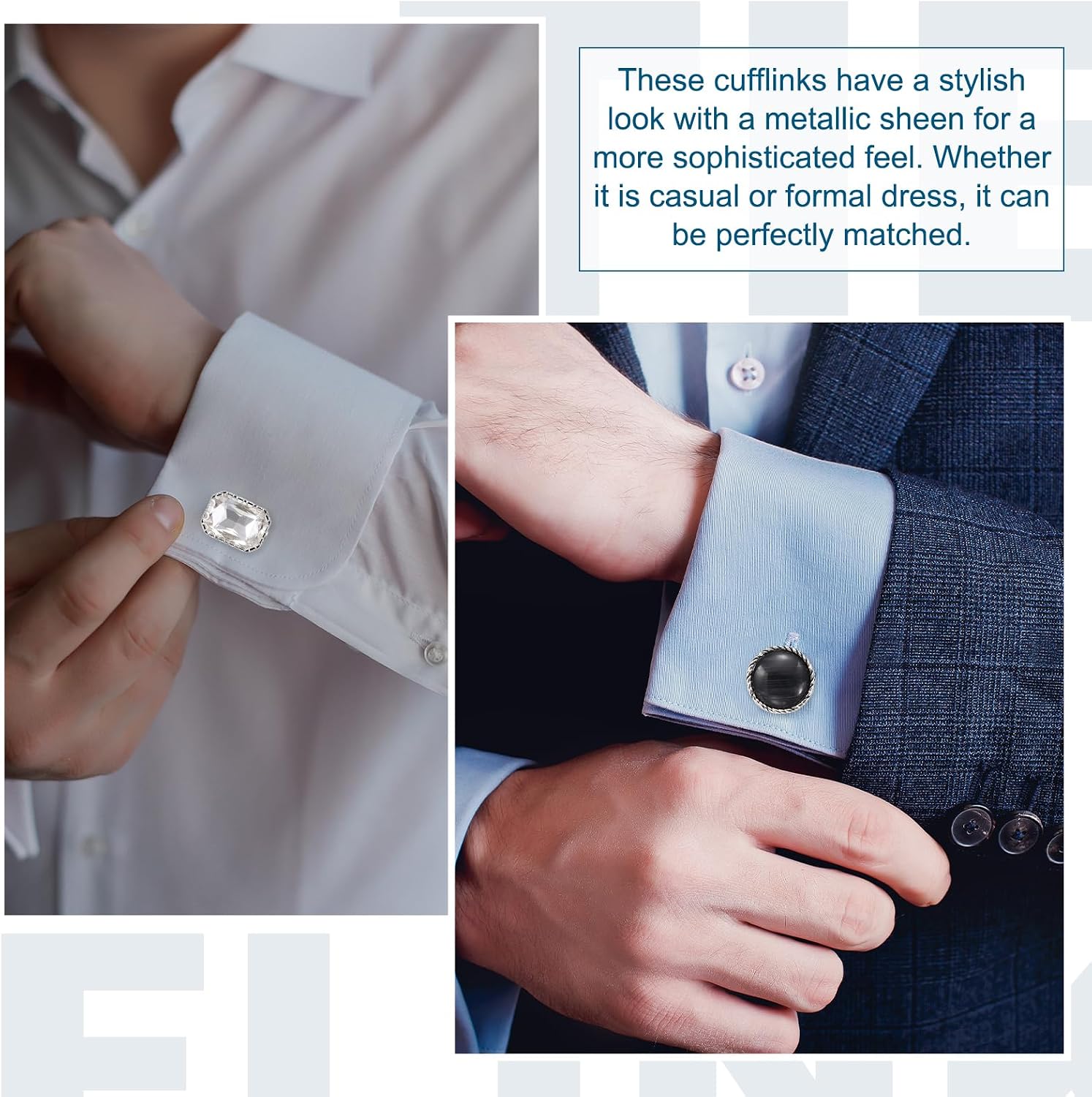 PATIKIL Mens Cufflinks with Chain, Round Crystal Stone and Shiny Chain Cuff Links with Box for Young Men Wedding Business Party Suit Shirt Accessories Jewelry Gifts