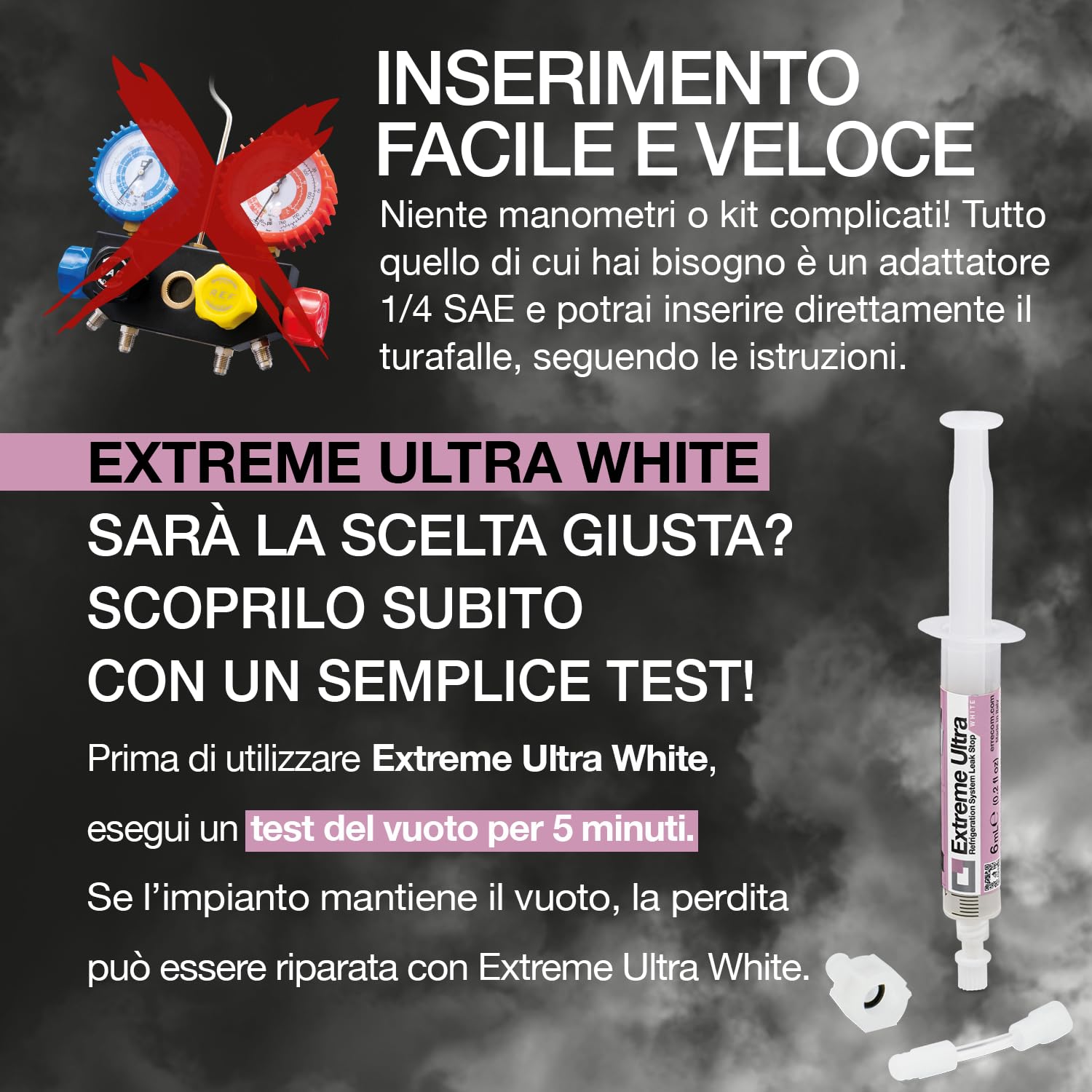ERRECOM Extreme Ultra White - 6 x 6 ml, Turafalle per Frigoriferi con compressore ermetico e con R600 - R290 – R134a, include adattatore 1/4 SAE