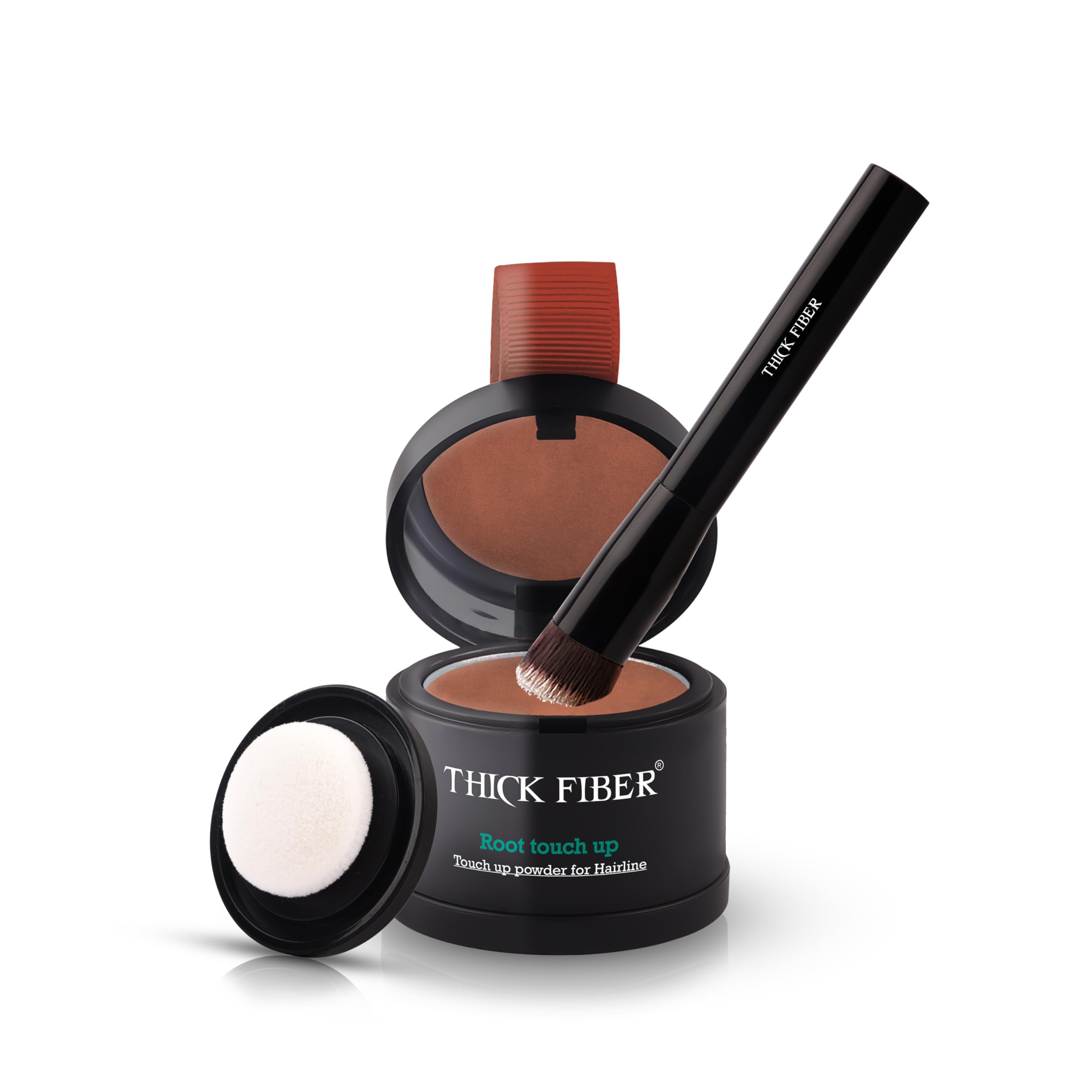 THICK FIBER Root Touch Up & Hairline Poudre avec pinceau 4 g – Couvre les racines grises et les cheveux clairsemés – Résistant à la transpiration et à l'eau – Correcteur de cheveux pour taches chauves