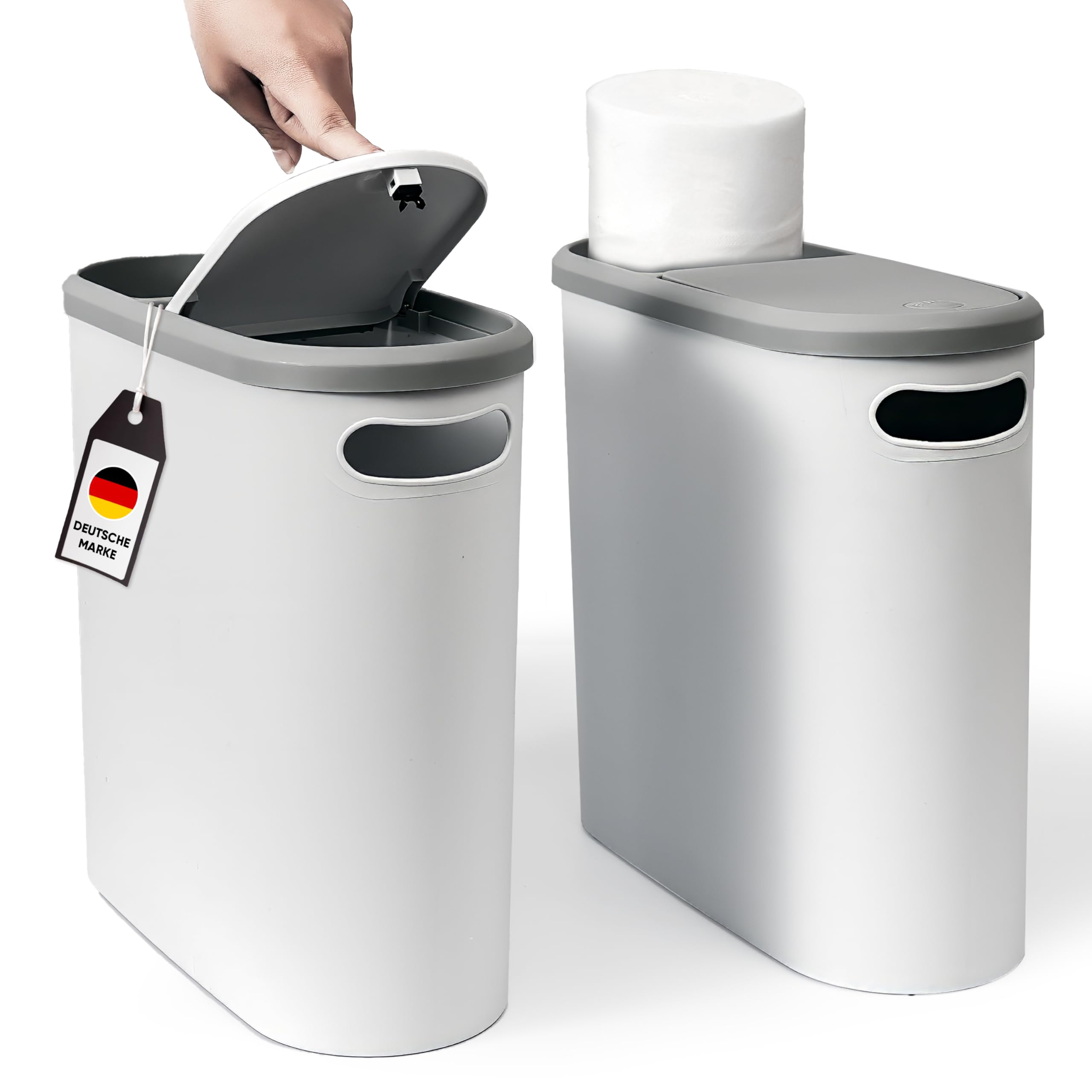 Accmuzzy 10 liter vuilnisemmer voor badkamer, smalle vuilnisemmer met deksel, geurdichte afvalemmer voor badkamer, keuken, kantoor, woonkamer, toilet (wit