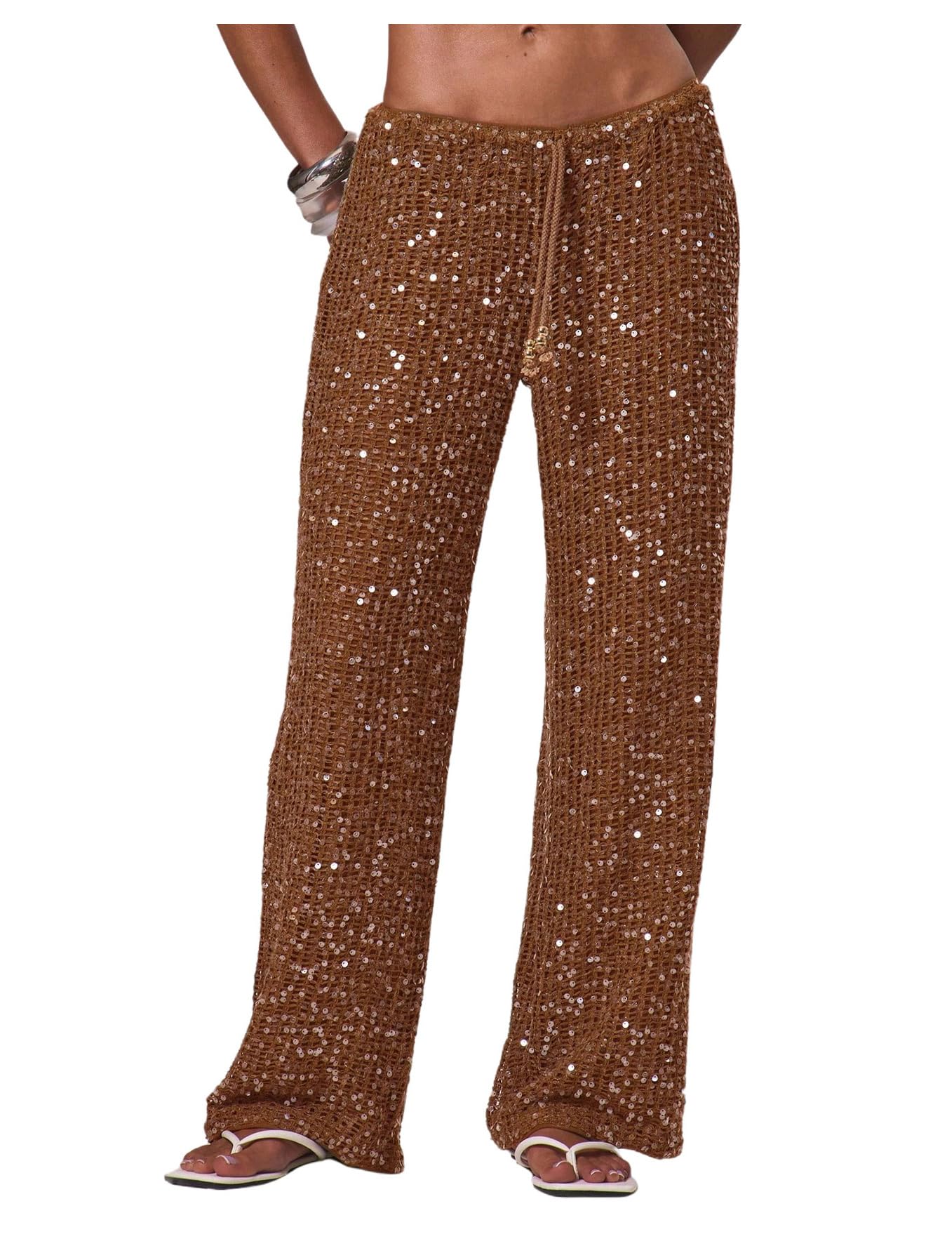 Photo 1 of WDIRARA Women's Sequin Crochet Cover Up Pants