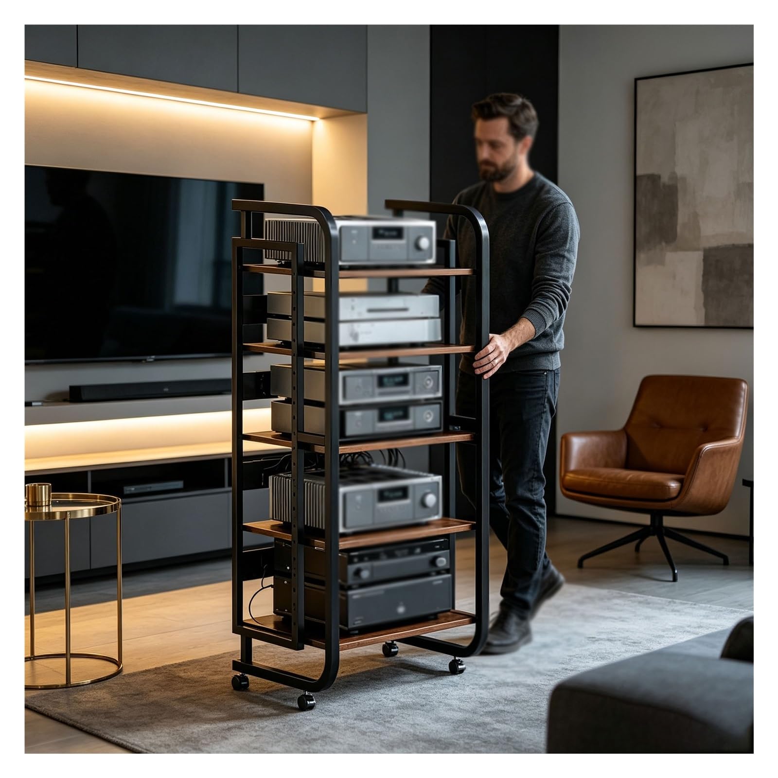 5 Niveles Estanterias Almacenaje, Gran Capacidad De Almacenaje Estante para Vinilos, con Ruedas Giratorias 360°, Estante Audio con Estantes Regulables Altura, Adatto A Molti Scenari