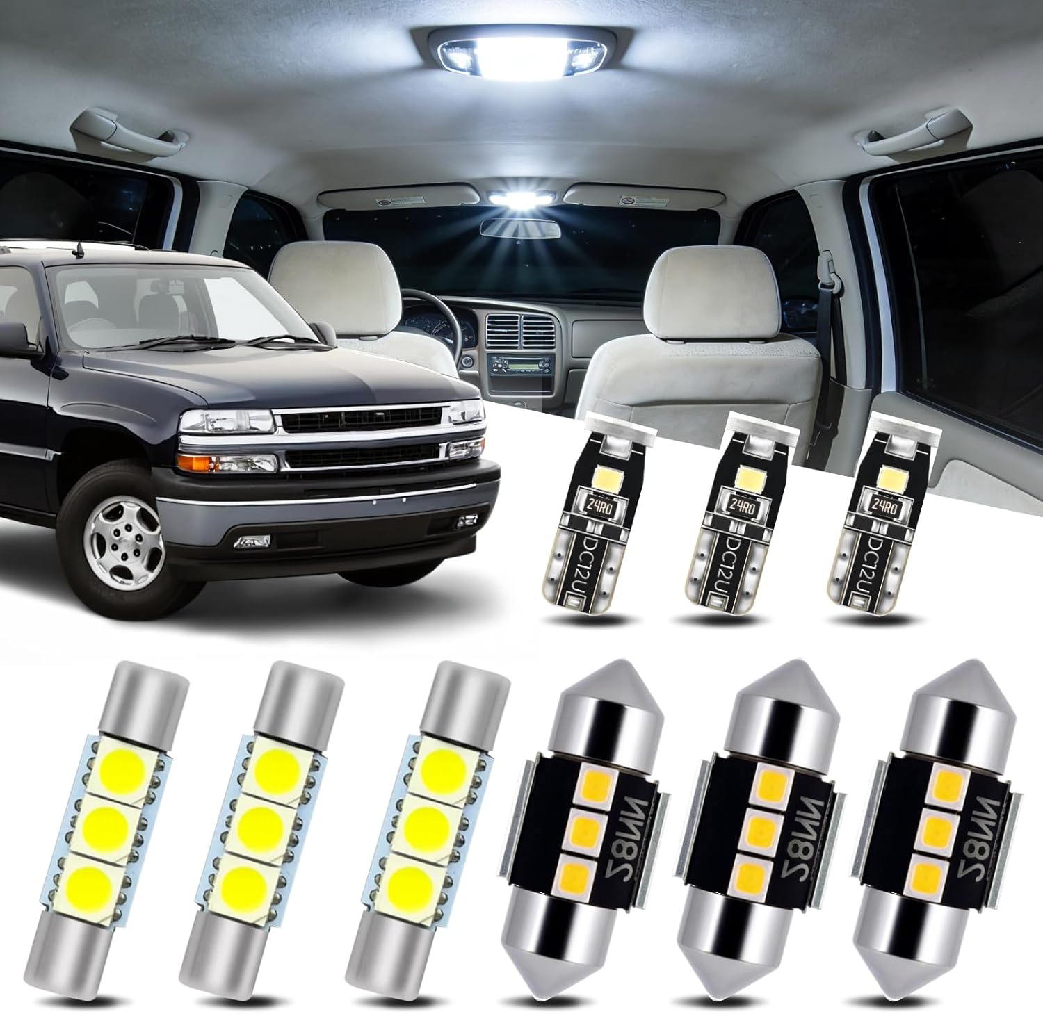 21Pcs Car Interior Lights: Super Bright Bulbs 6000K White LED for 2000 2001 2002 2003 2004 2005 2006 Chevy Tahoe/Suburban all models Lighting Package Kit Includes Light Accessories + Install Tool