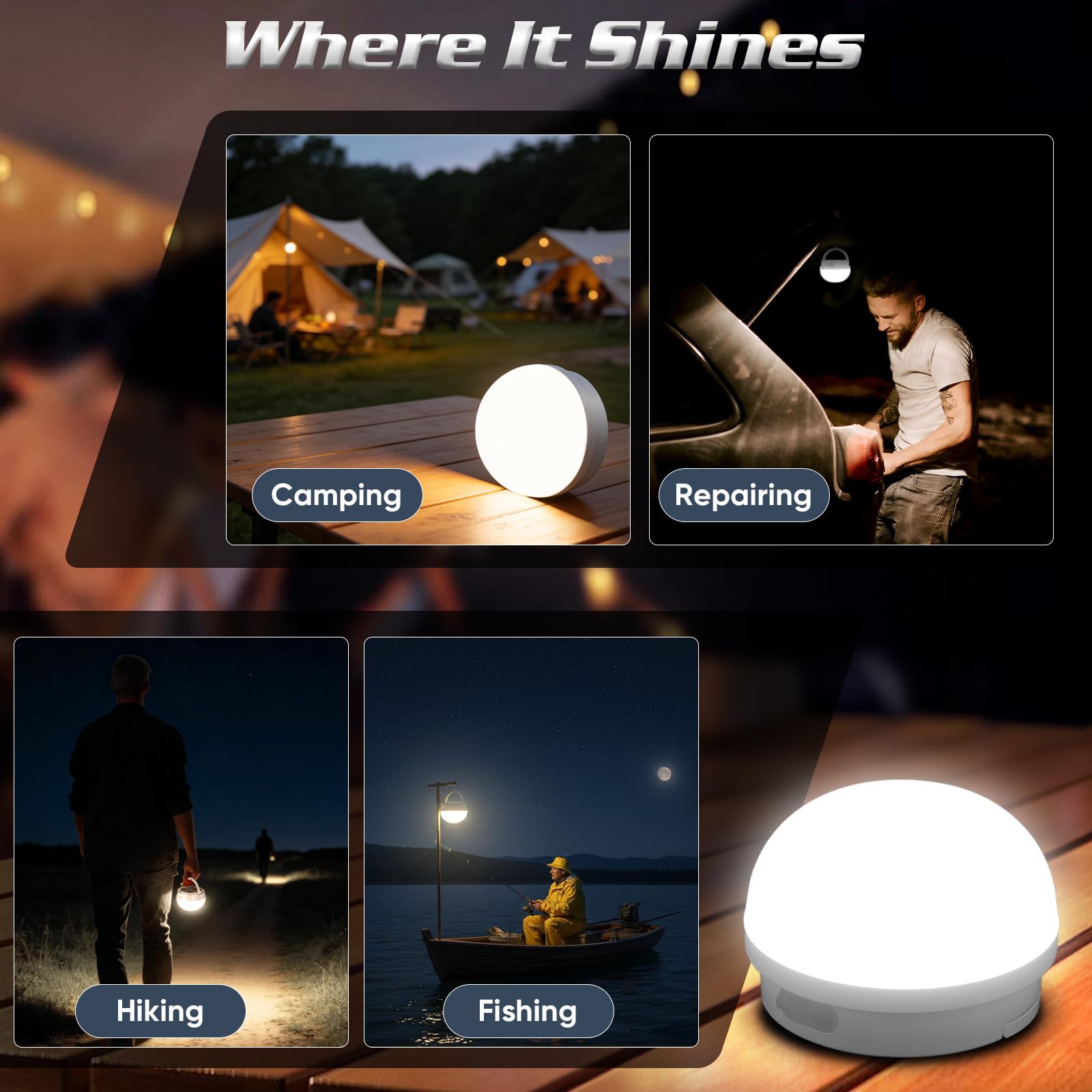 NAKCNM Lampada da campeggio, 2000 lumen, lanterna solare da campeggio con telecomando, 3600 mAh ricaricabile USB-C, 3 modalità, impermeabile IP65, portatile, da appendere per tenda, escursionismo