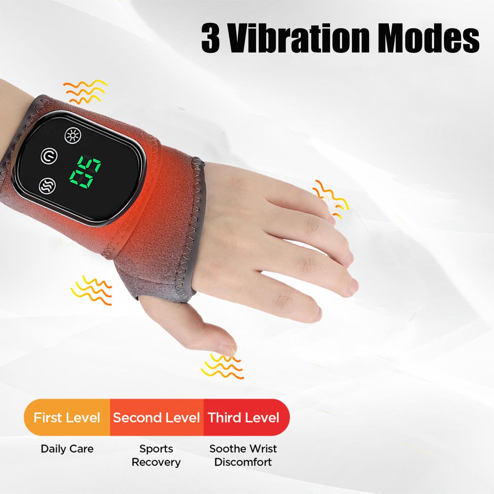 Muñequera Caliente USB para Alivio de Tendinitis y Túnel Carpal Almohadilla Calefactora para Muñeca, 5 Temperaturas de Calentamiento 3 Modos de Masaje(2 piezas)