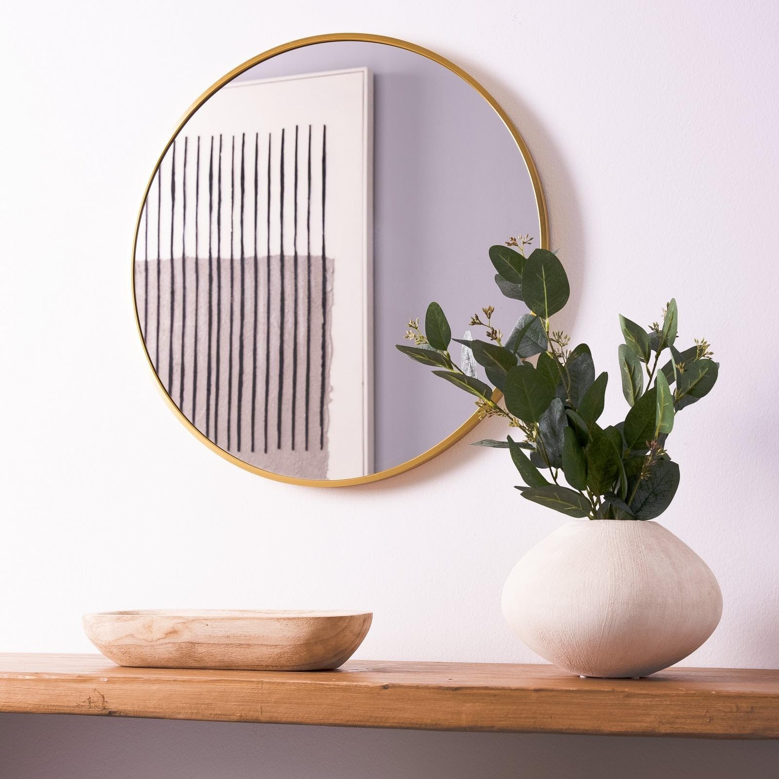 Espejo de Pared Redondo 60 cm Marco Aluminio Dorado LOLAhome Colgador Moderno