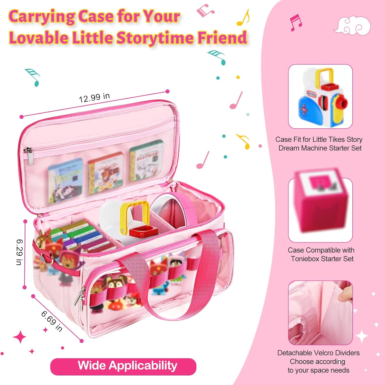 Carrying Case Compatible with Little Tikes Story Dream Machine Starter Set, Carrying Bag for Tonies Figures Characters,Portable Travel Storage Bag with Shoulder Strap and Handle(Pink)