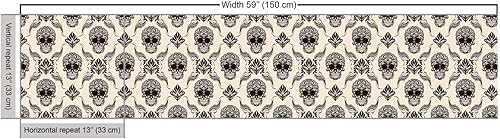 Miniatura 3 de Ambesonne Tela de damasco de The Yard, calaveras de Halloween en diseño rococó clásico victoriano retro contemporáneo, tela decorativa para