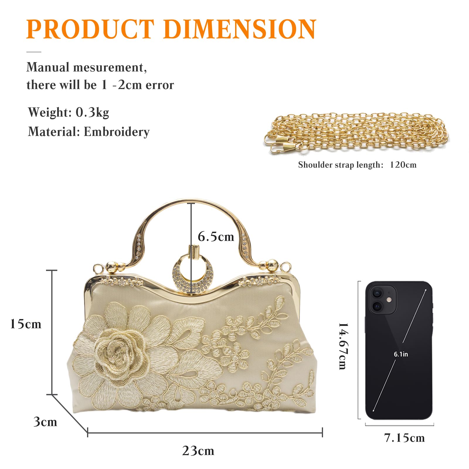 Bolsa de Noche para Mujer Bordado Floral Embrague Bolso de Fiesta Pequeña Bolso de Boda Lujoso Bolsa de Cadena Clutch Elegante Bolso de Hombro Retro Fiesta Banquete Bolsos Bandolera