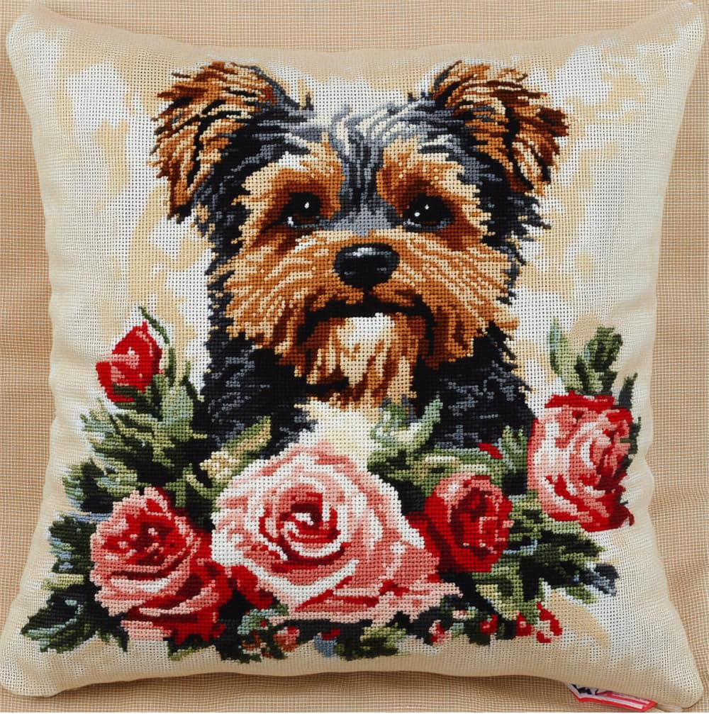 Latch Hook Kits For Adults, Diy Christmas Yorkshire Terrier And Roses